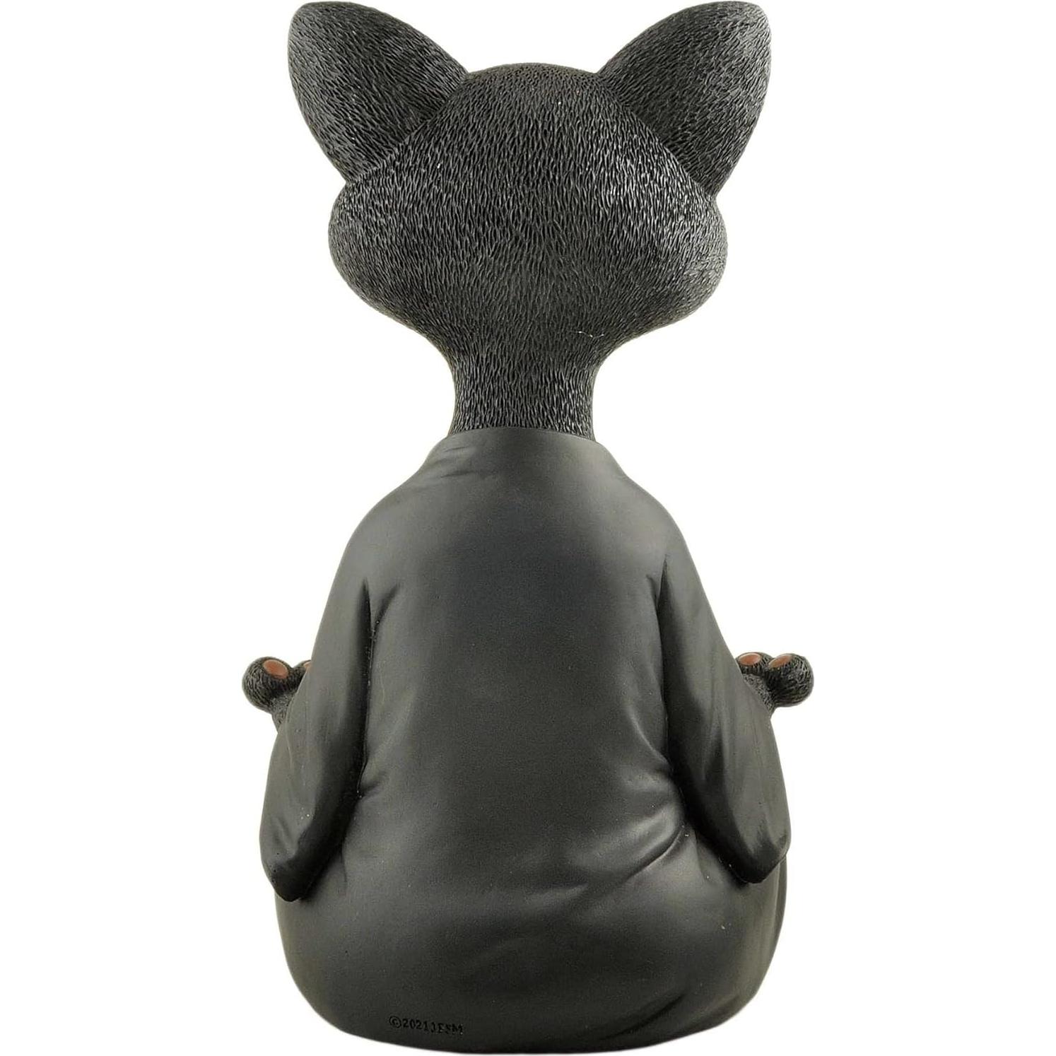 Estatua de Gato Buda Feliz JFSM INC. 30.48 cm Resina Negra