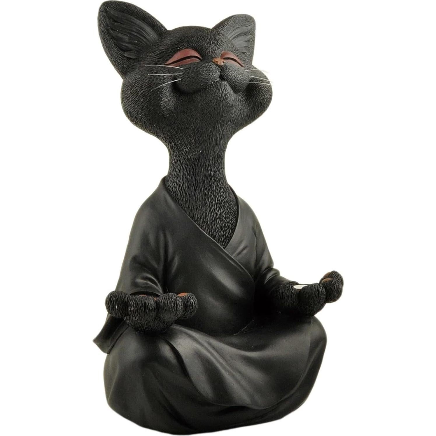 Estatua de Gato Buda Feliz JFSM INC. 30.48 cm Resina Negra