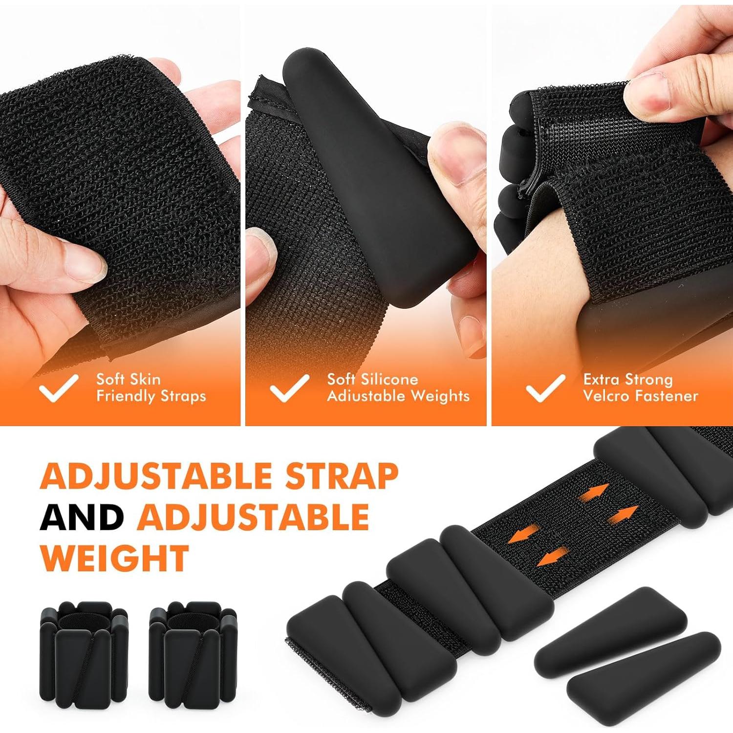 Wrist Weights, Ankle Weights for Women Men, Adjustable Wrist Weighted Bracelet for Home Gym Workout, Running, Yoga, Exercise, Strength Training, Set of 2 (1LB Each)