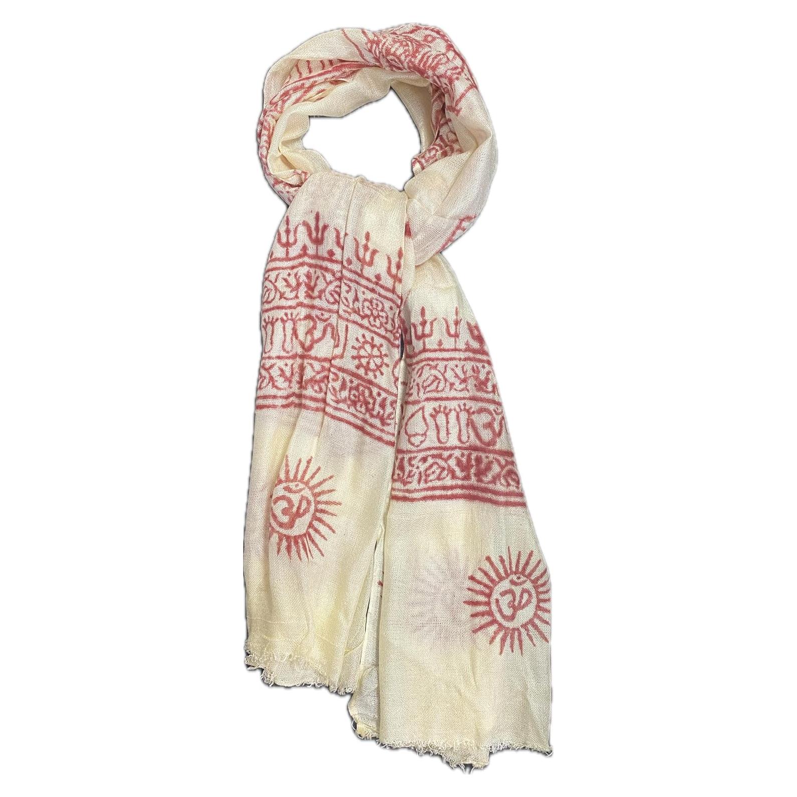 Bufanda de Oración de Algodón Karma Handicrafts OM Beige 137x56cm