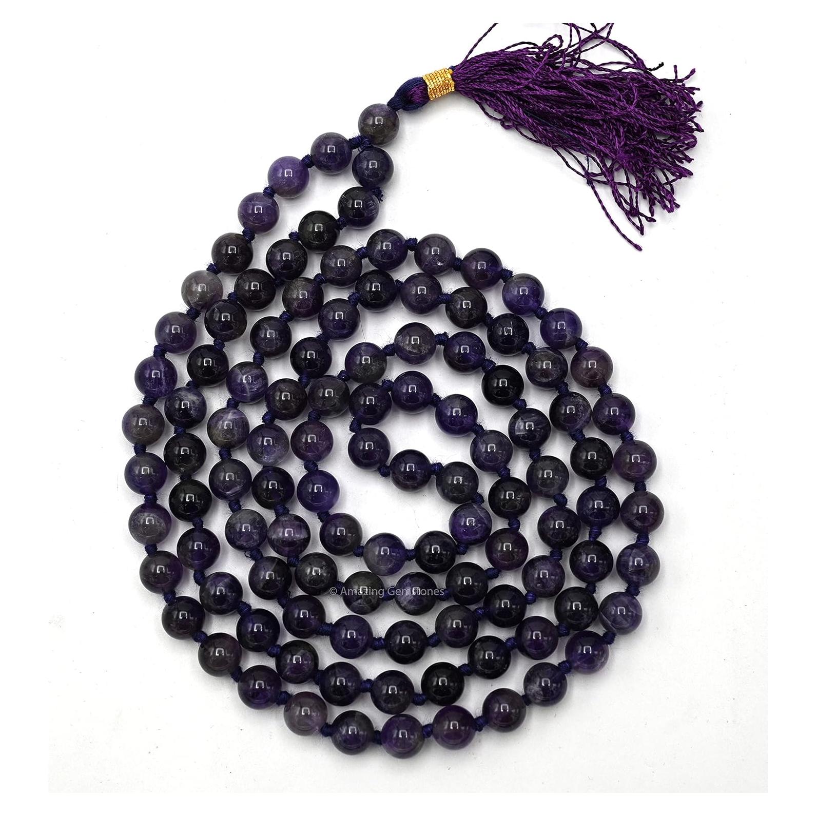 Mala de Oración de Amatista 108 Cuentas Anudadas a Mano 61 cm