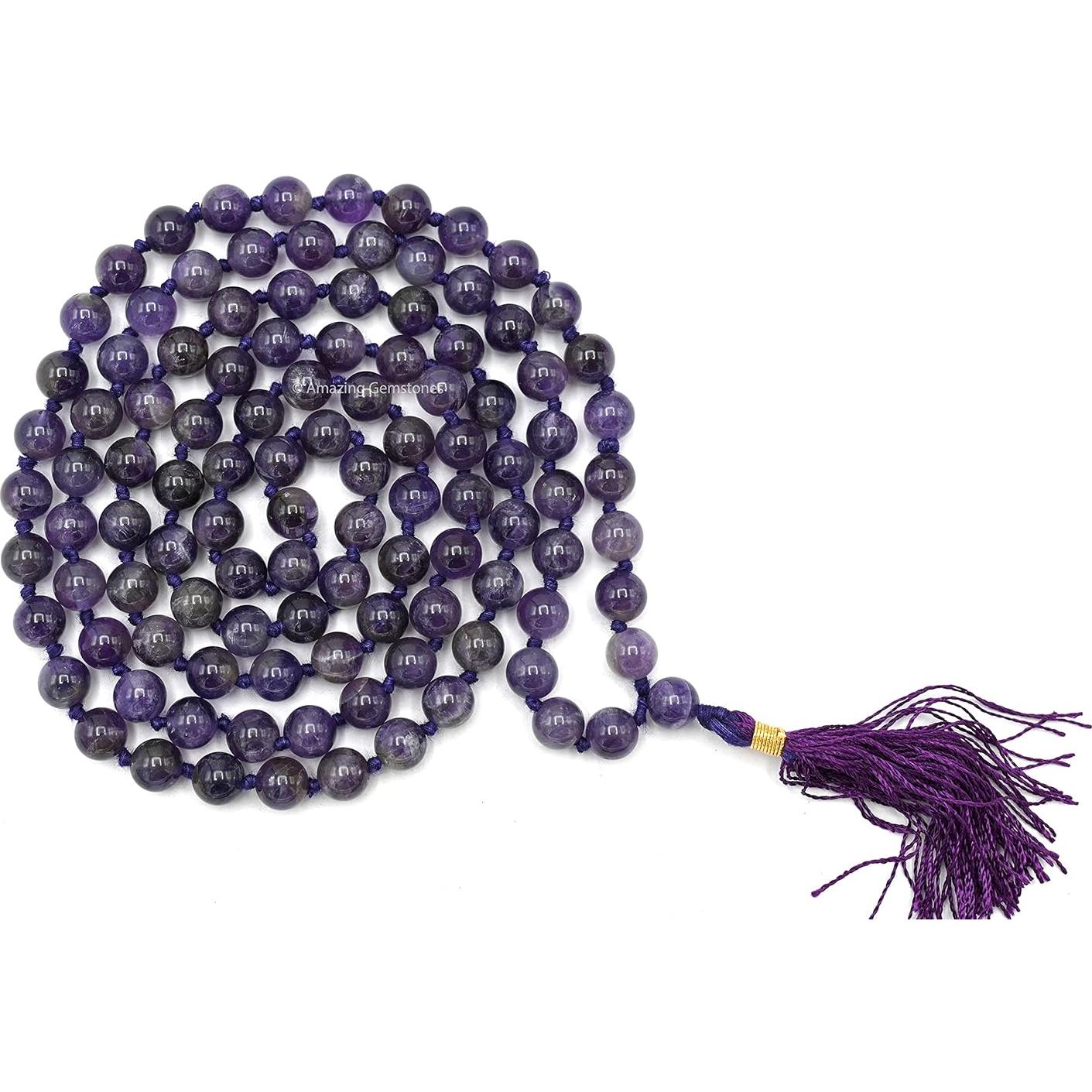 Mala de Oración de Amatista 108 Cuentas Anudadas a Mano 61 cm