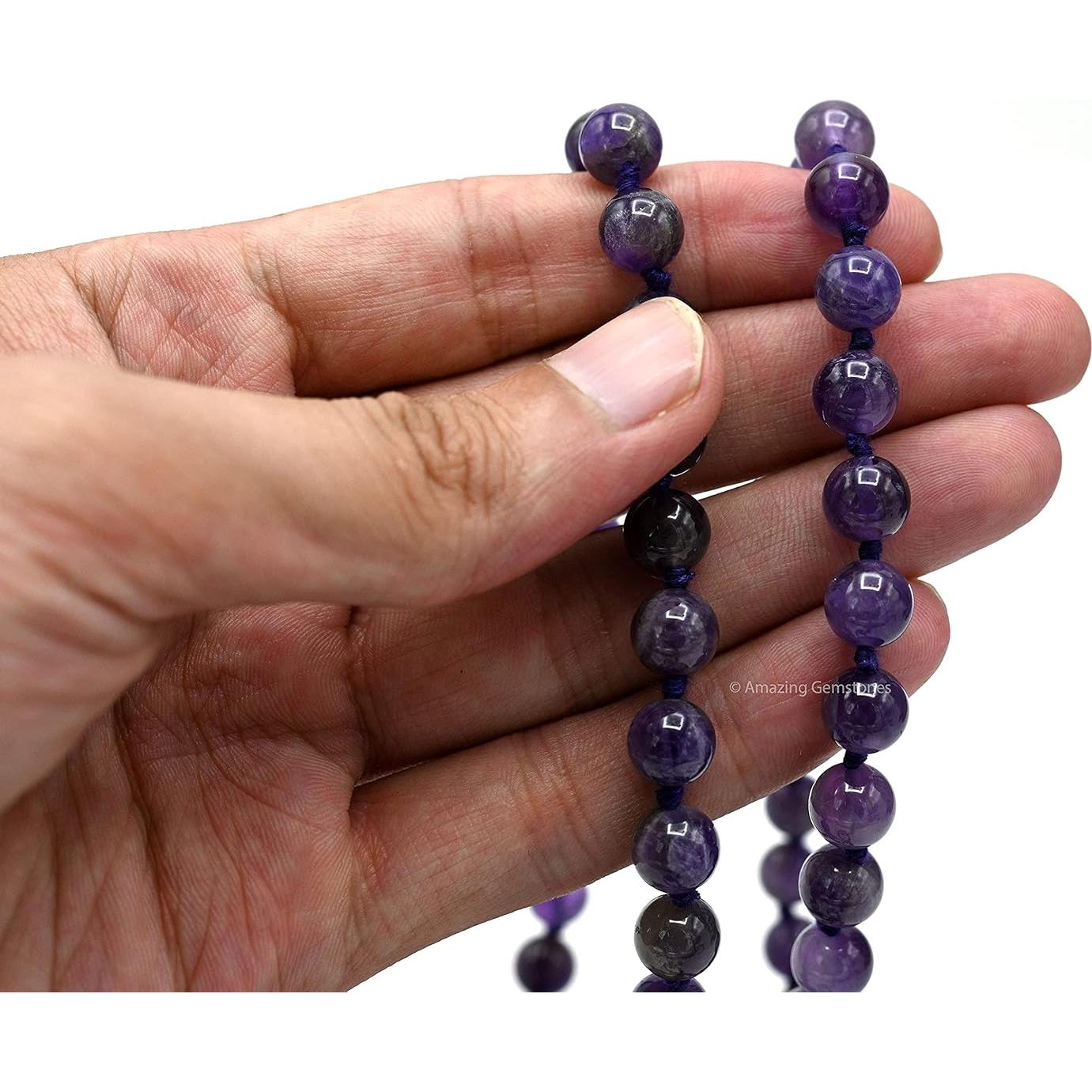 Mala de Oración de Amatista 108 Cuentas Anudadas a Mano 61 cm