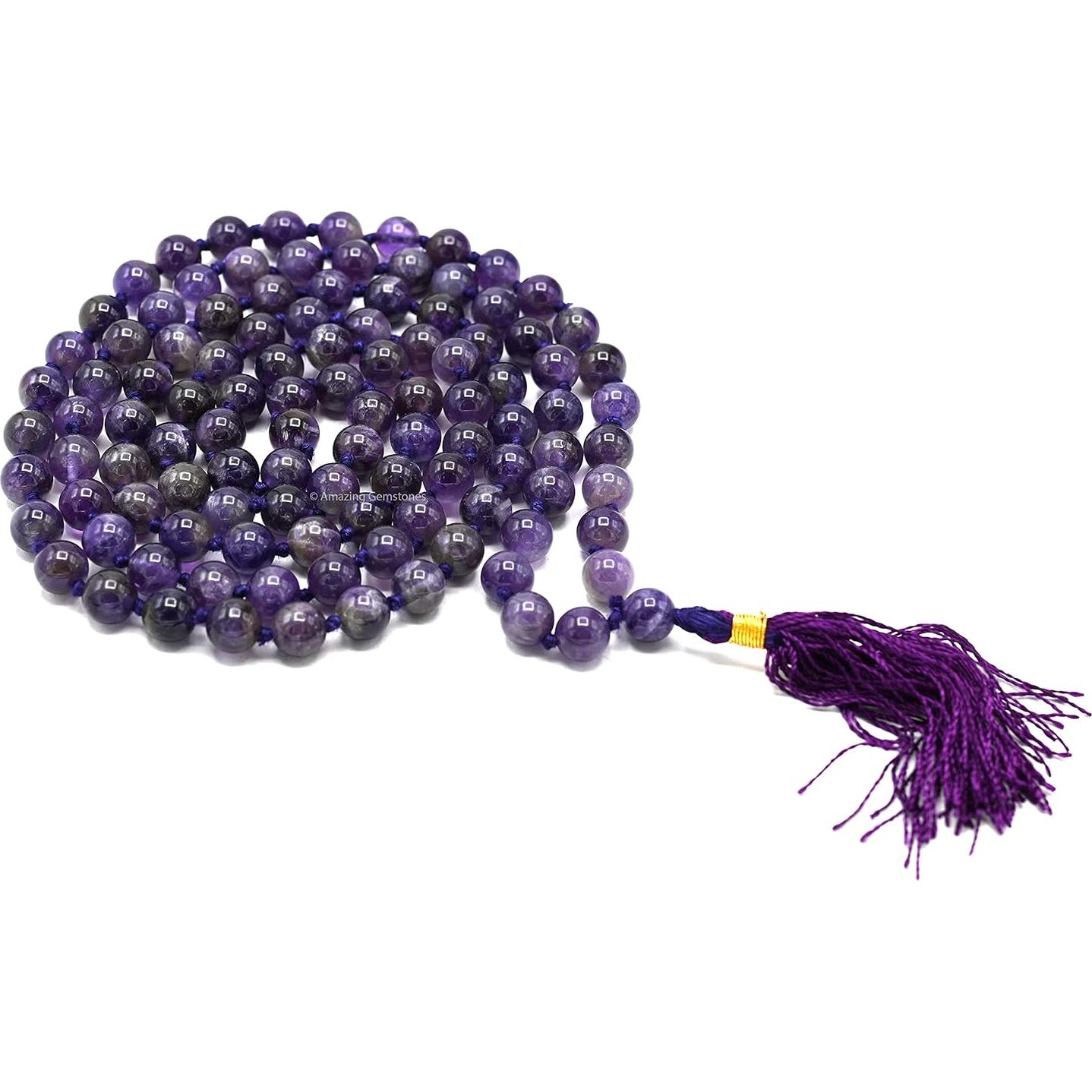 Mala de Oración de Amatista 108 Cuentas Anudadas a Mano 61 cm
