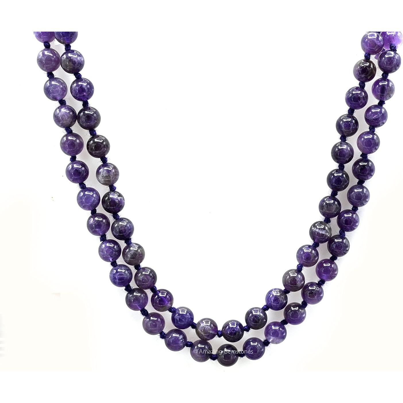 Mala de Oración de Amatista 108 Cuentas Anudadas a Mano 61 cm