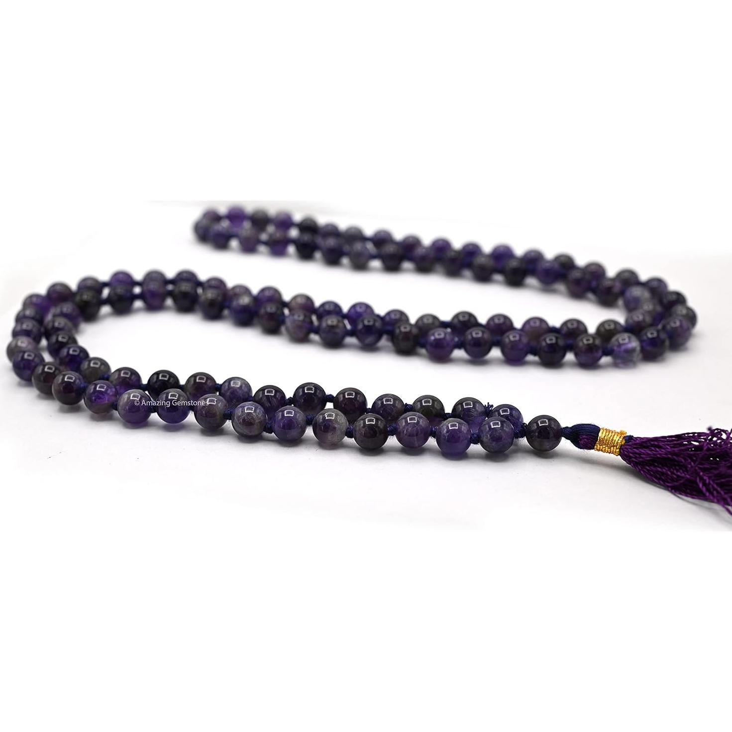 Mala de Oración de Amatista 108 Cuentas Anudadas a Mano 61 cm