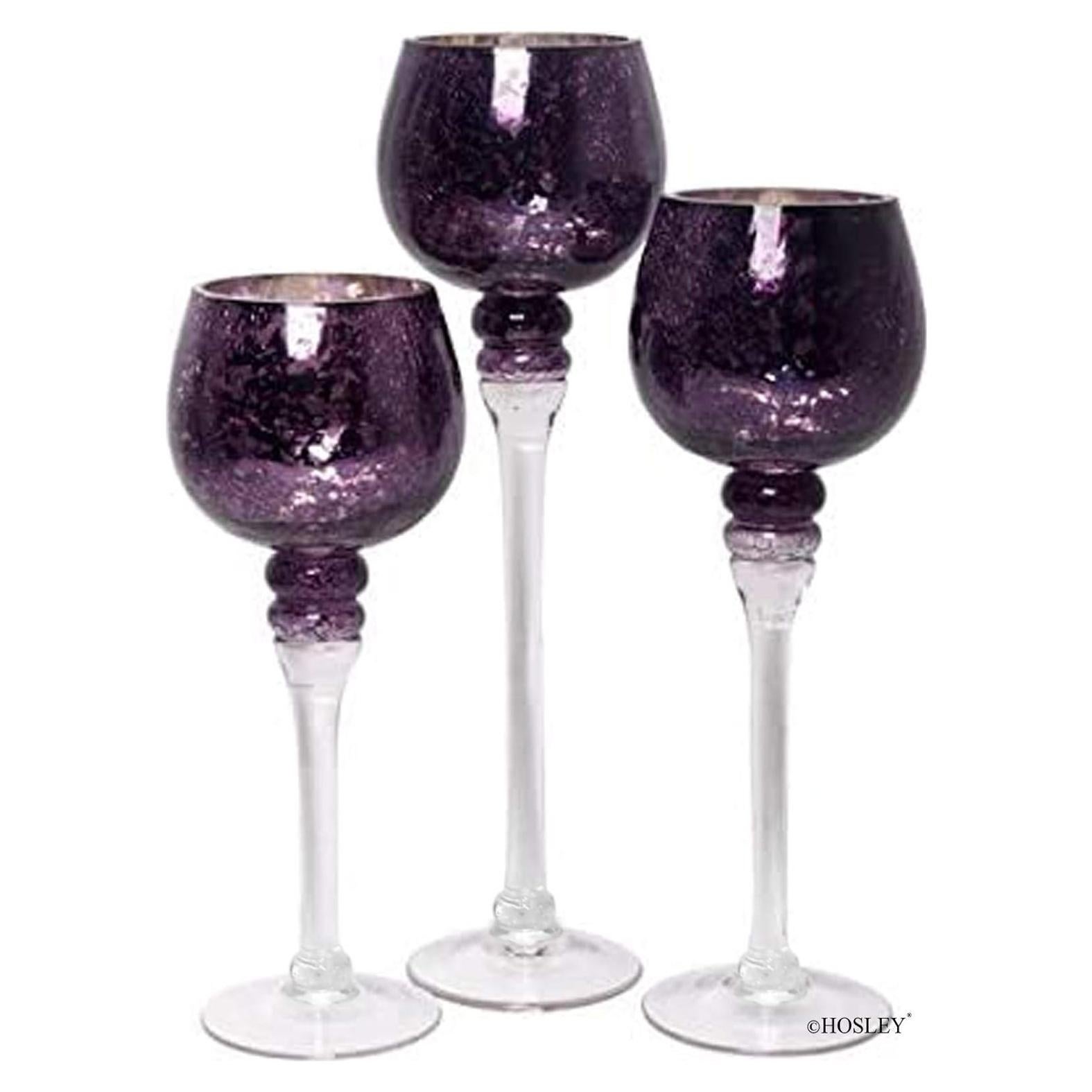 Conjunto 3 Portavelas Vidrio Morado Craquelado 22.86-30.48 cm