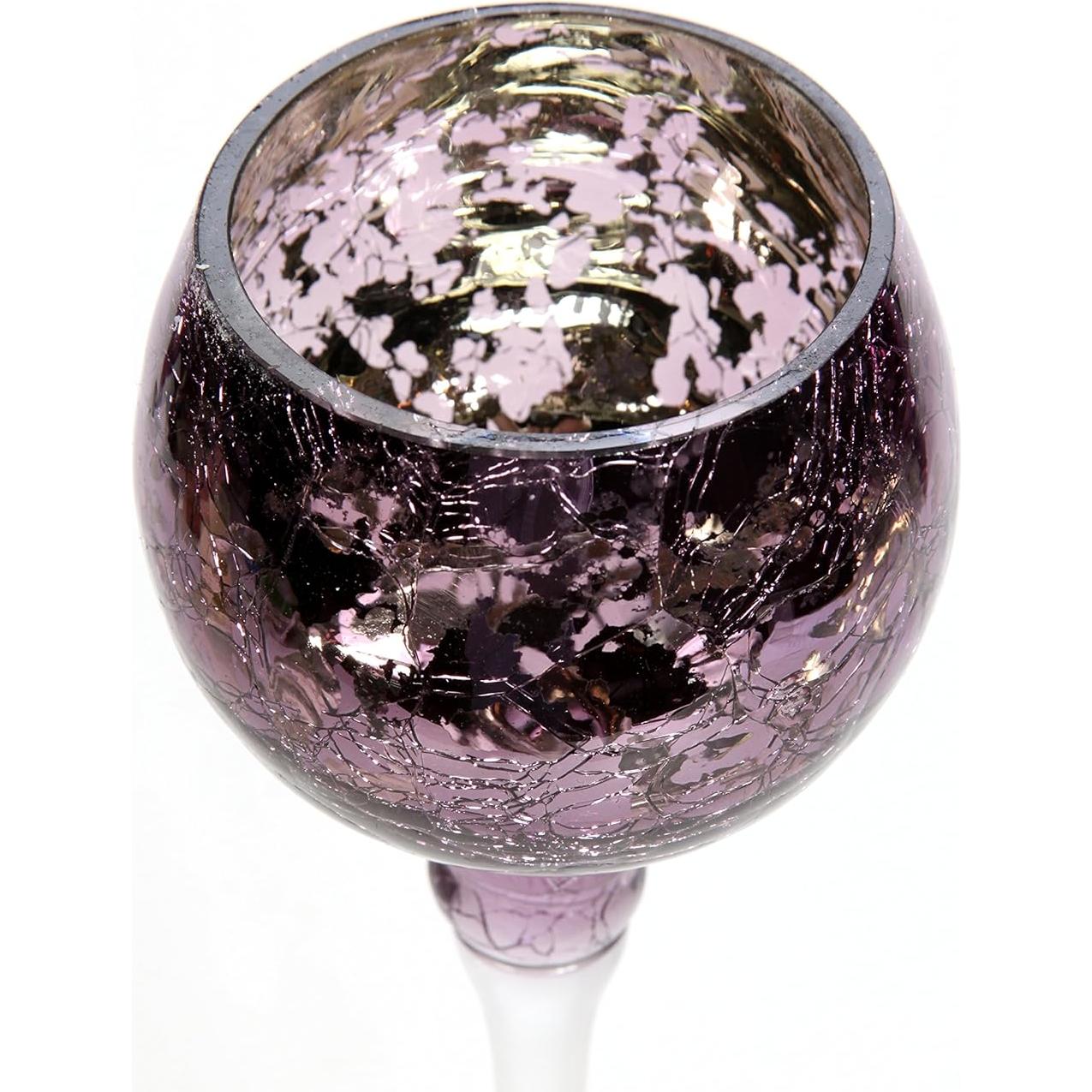 Conjunto 3 Portavelas Vidrio Morado Craquelado 22.86-30.48 cm