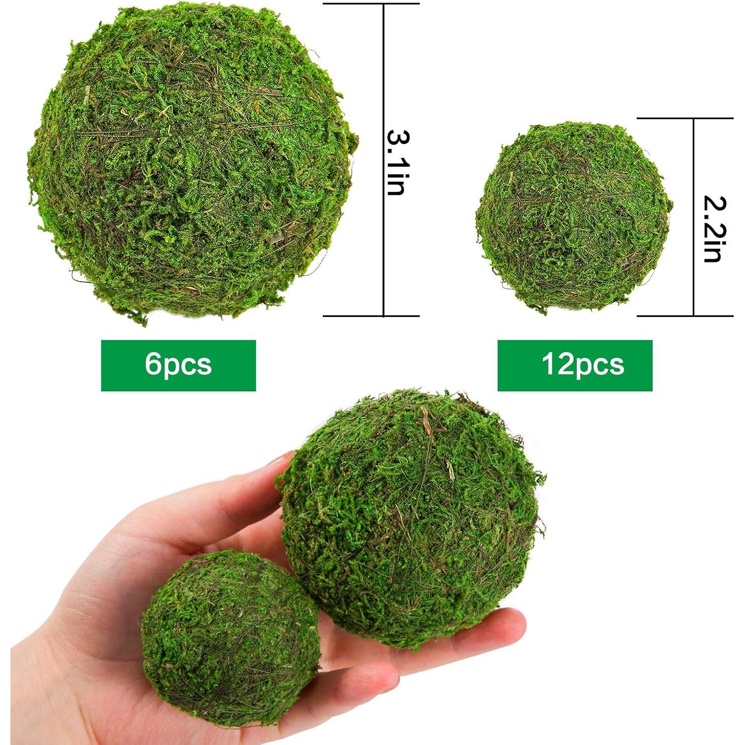 Biubee 18 Piezas Bolas de Musgo Seco Decorativas Verde