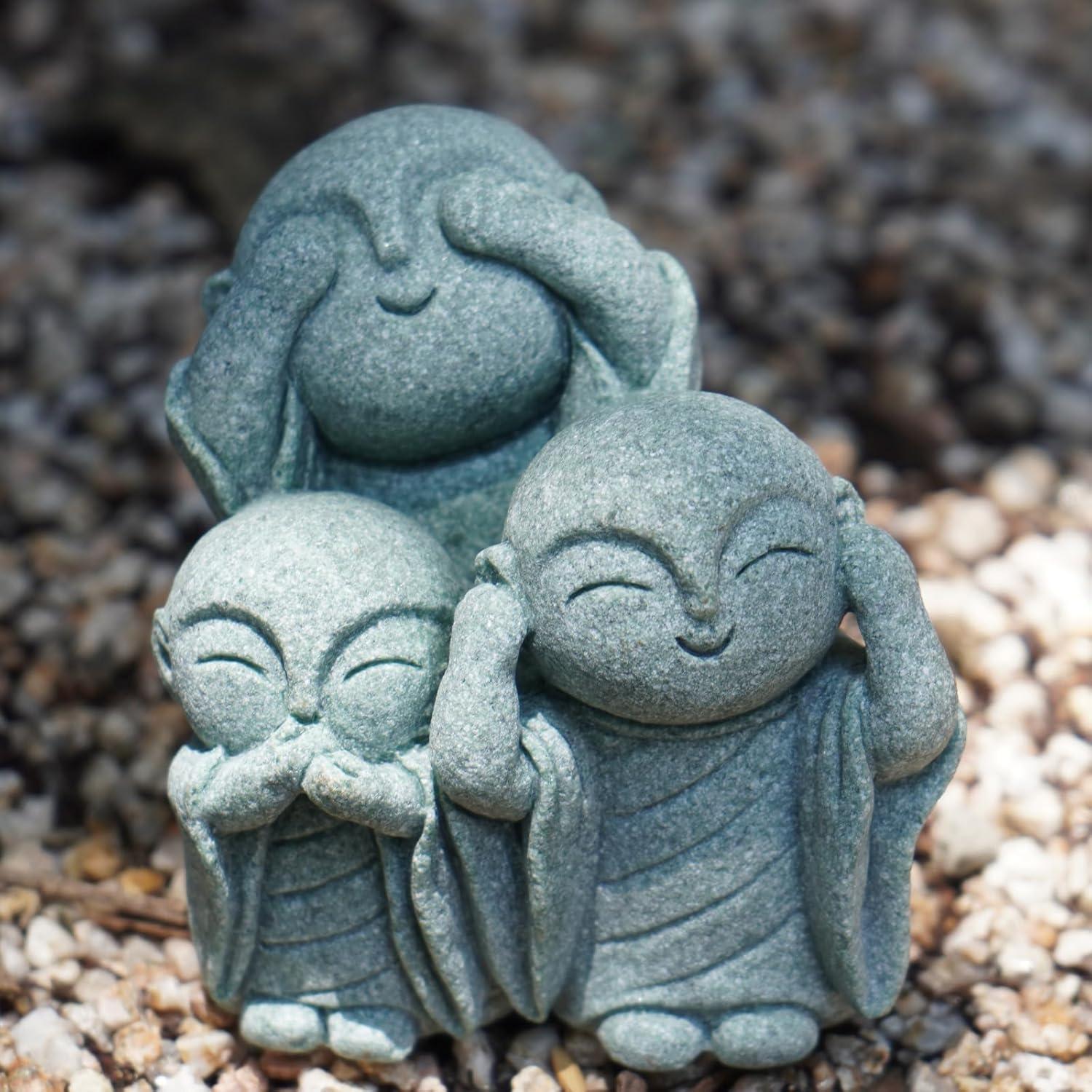 Estatua Jizo Japonesa OwMell 3 Monjes de Arenisca Decorativa