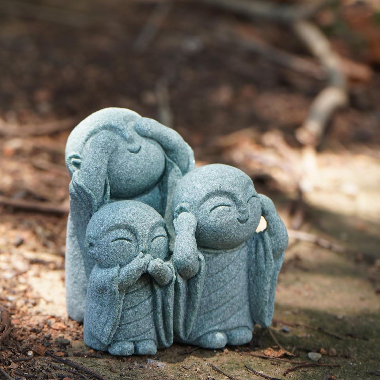 Estatua Jizo Japonesa OwMell 3 Monjes de Arenisca Decorativa