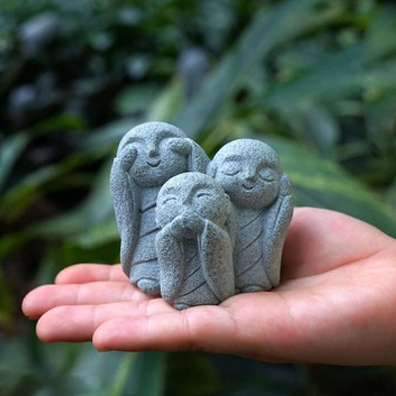 Estatua Jizo Japonesa OwMell 3 Monjes de Arenisca Decorativa