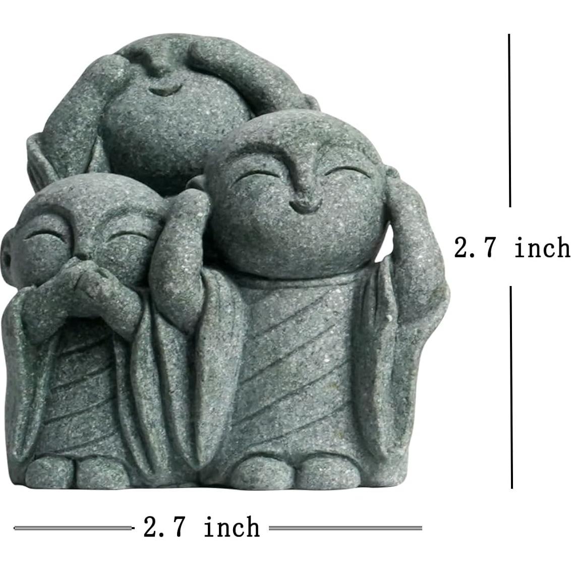 Estatua Jizo Japonesa OwMell 3 Monjes de Arenisca Decorativa