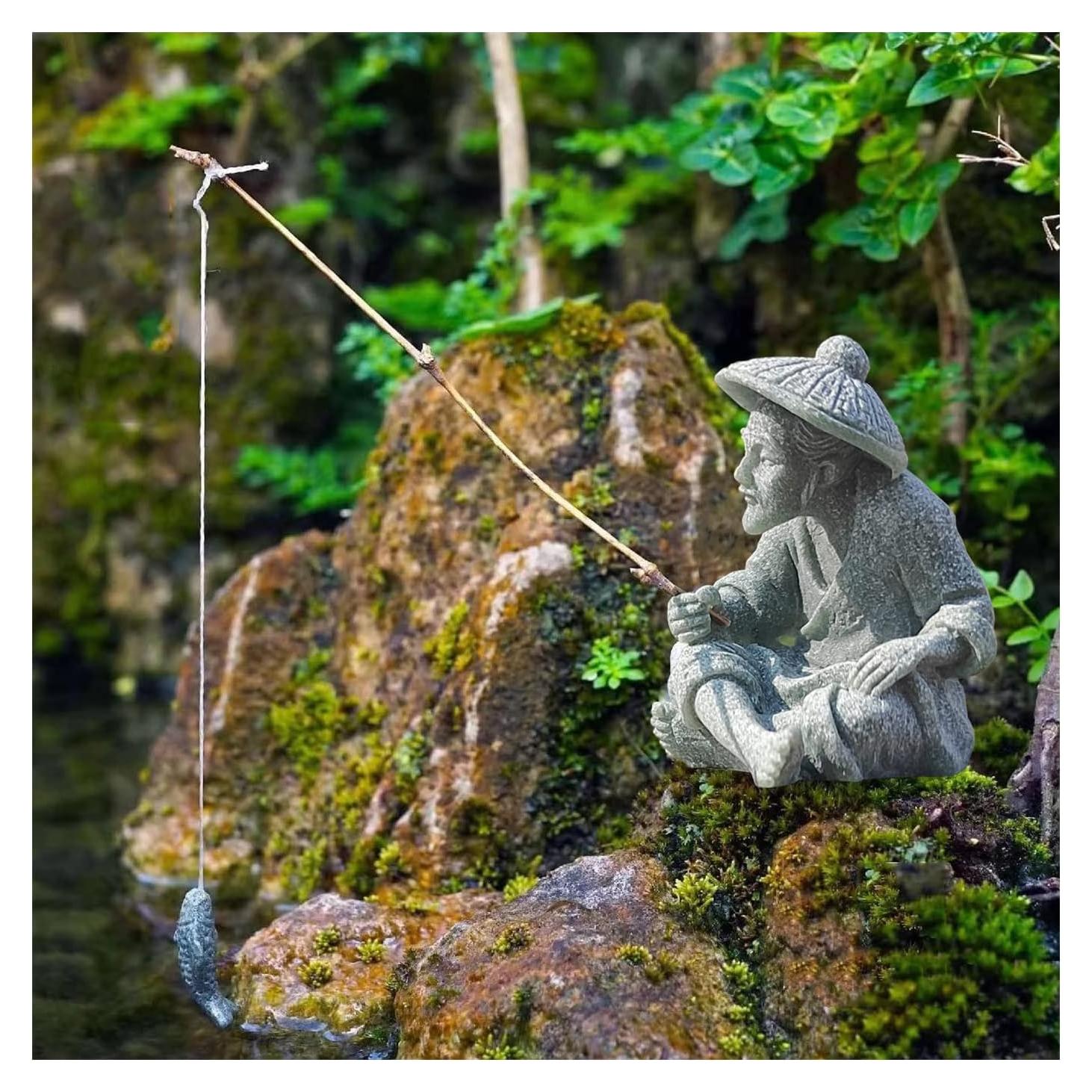 Estatua de Pescador Mini Livelyfish Arenisca 4x4.5cm Decoración