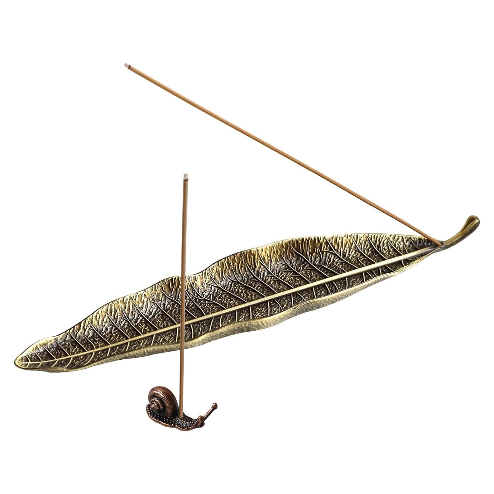Soporte de Incienso Careyoungs Hoja y Caracol Bronce 25x5 cm