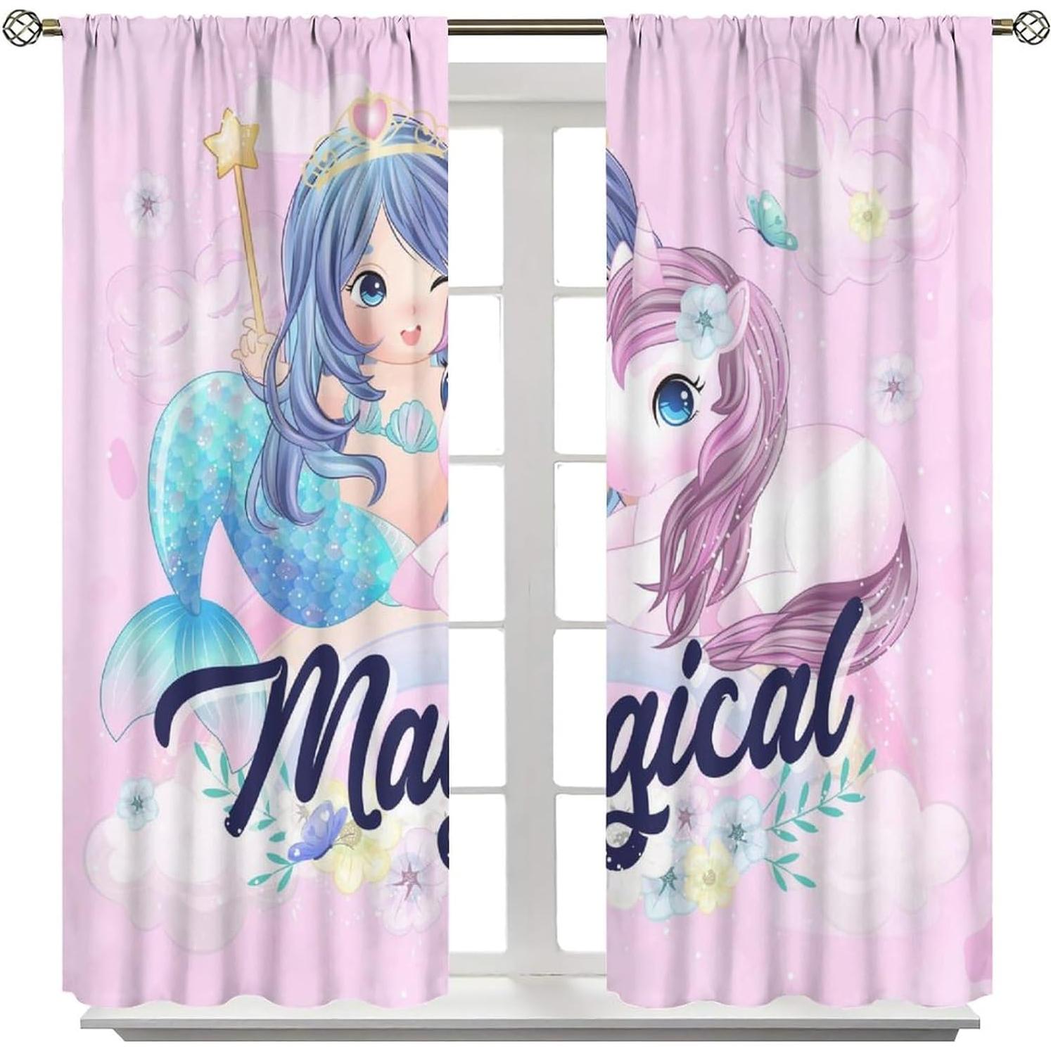 Cortinas Opacas AAVEUP Sirena Rosa 66x243 cm Paquete 2