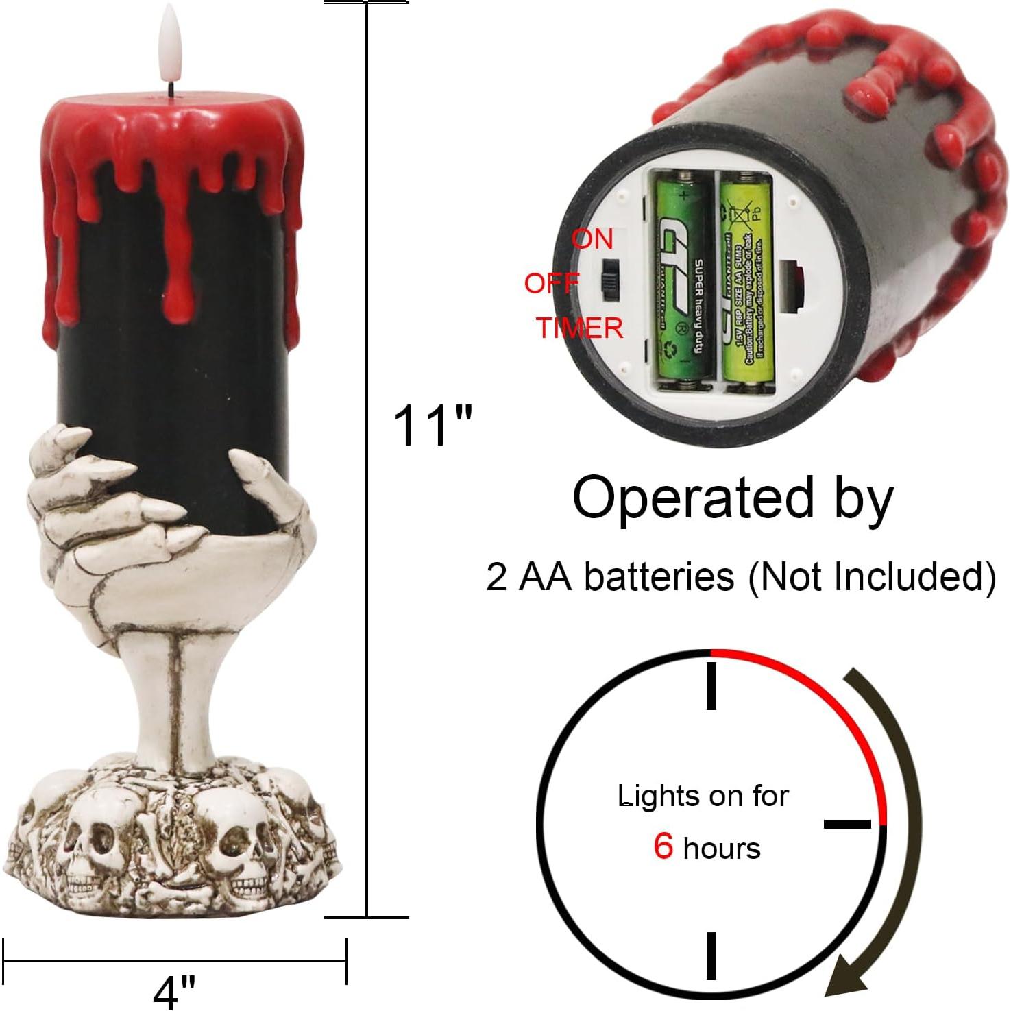 Velas Negras LED Sin Llama con Temporizador 6H y Soporte Calavera