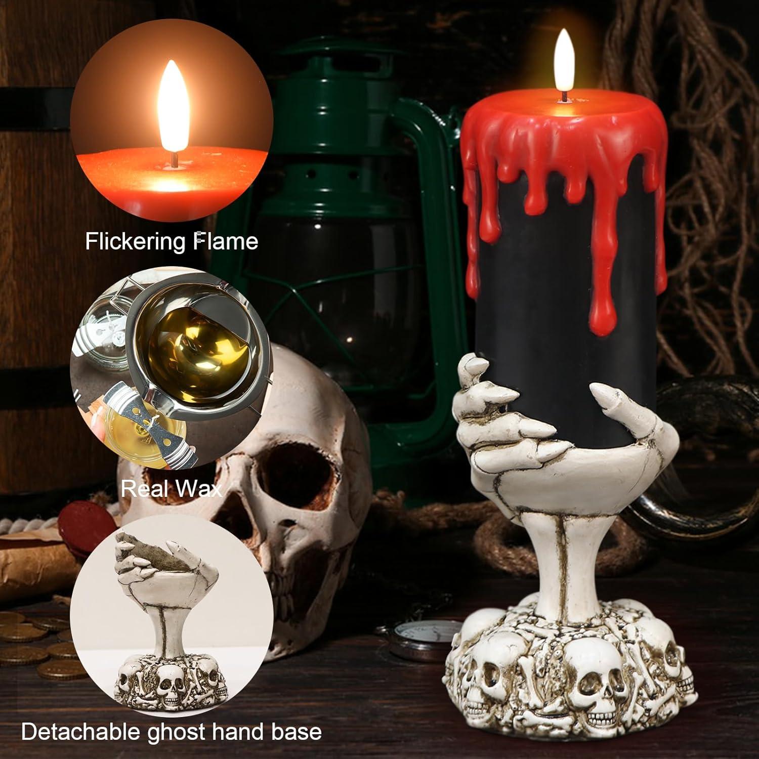 Velas Negras LED Sin Llama con Temporizador 6H y Soporte Calavera