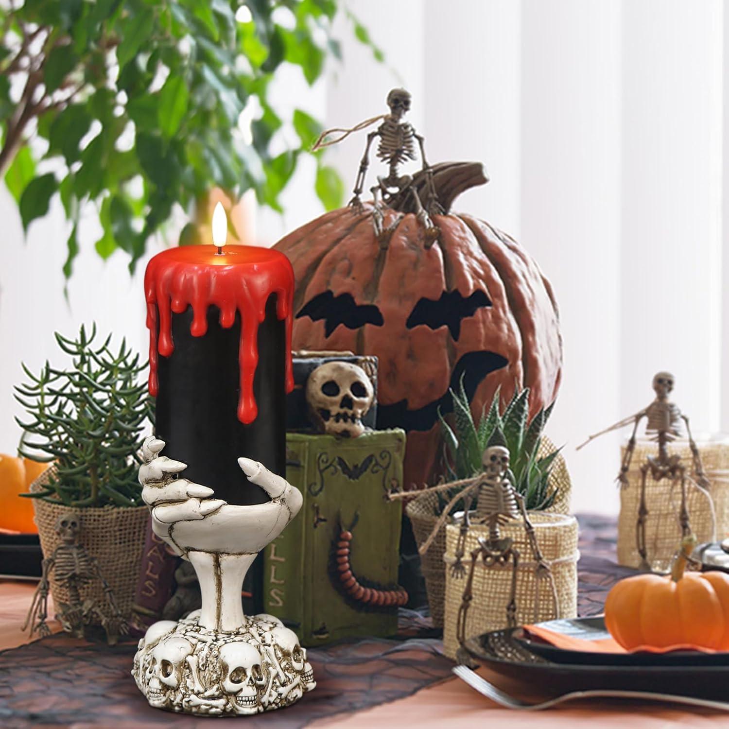 Velas Negras LED Sin Llama con Temporizador 6H y Soporte Calavera