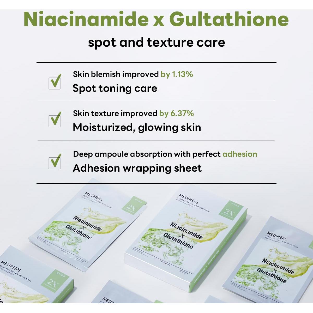 Mascarilla Mediheal Derma Synergy Wrapping 10 Paquetes - Cuidado de Imperfecciones con Niacinamida y Glutatión