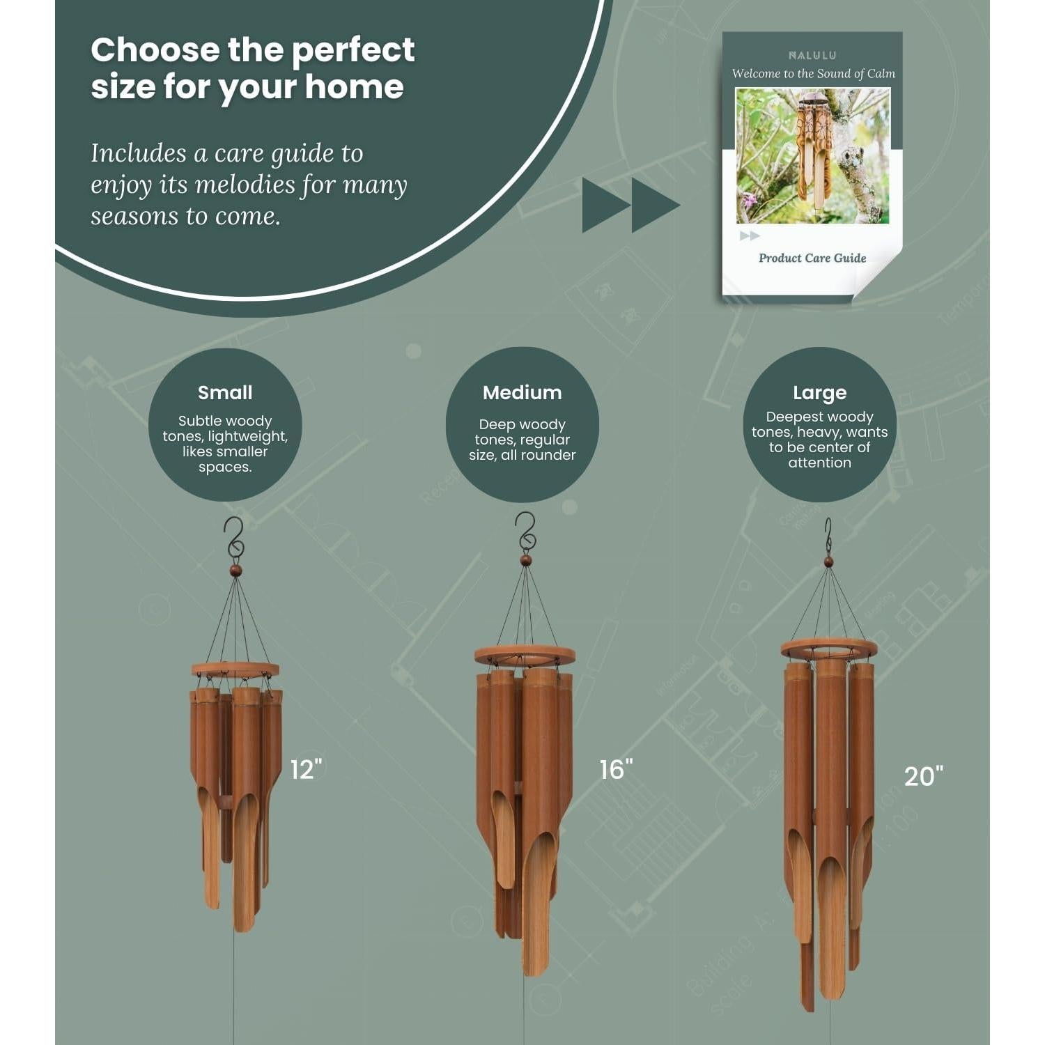 Campana de Viento de Bambú Nalulu Clásica Pequeña 88.9 cm