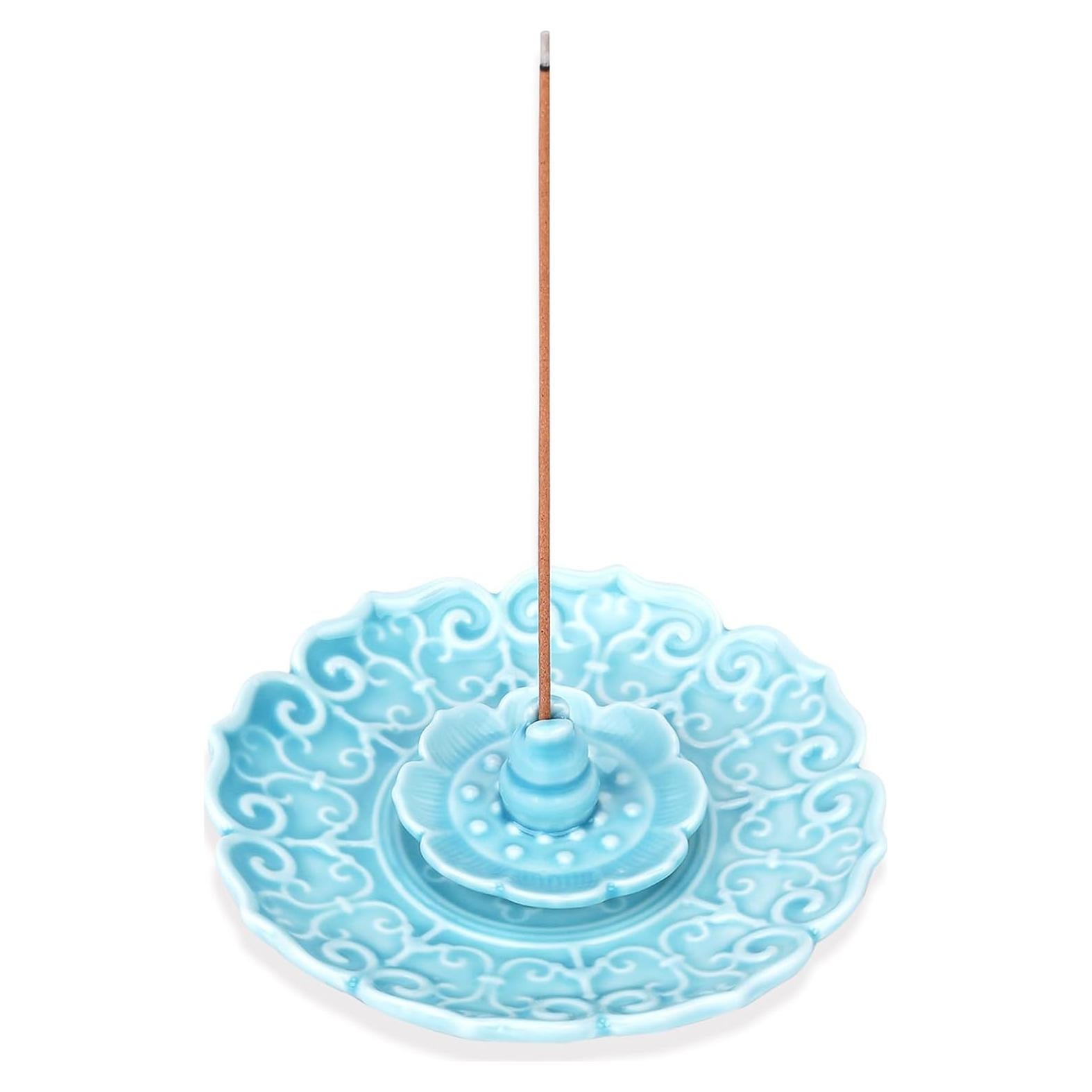 Soporte de Incienso de Cerámica Loto WEWAYSMILE Azul 10.55 cm