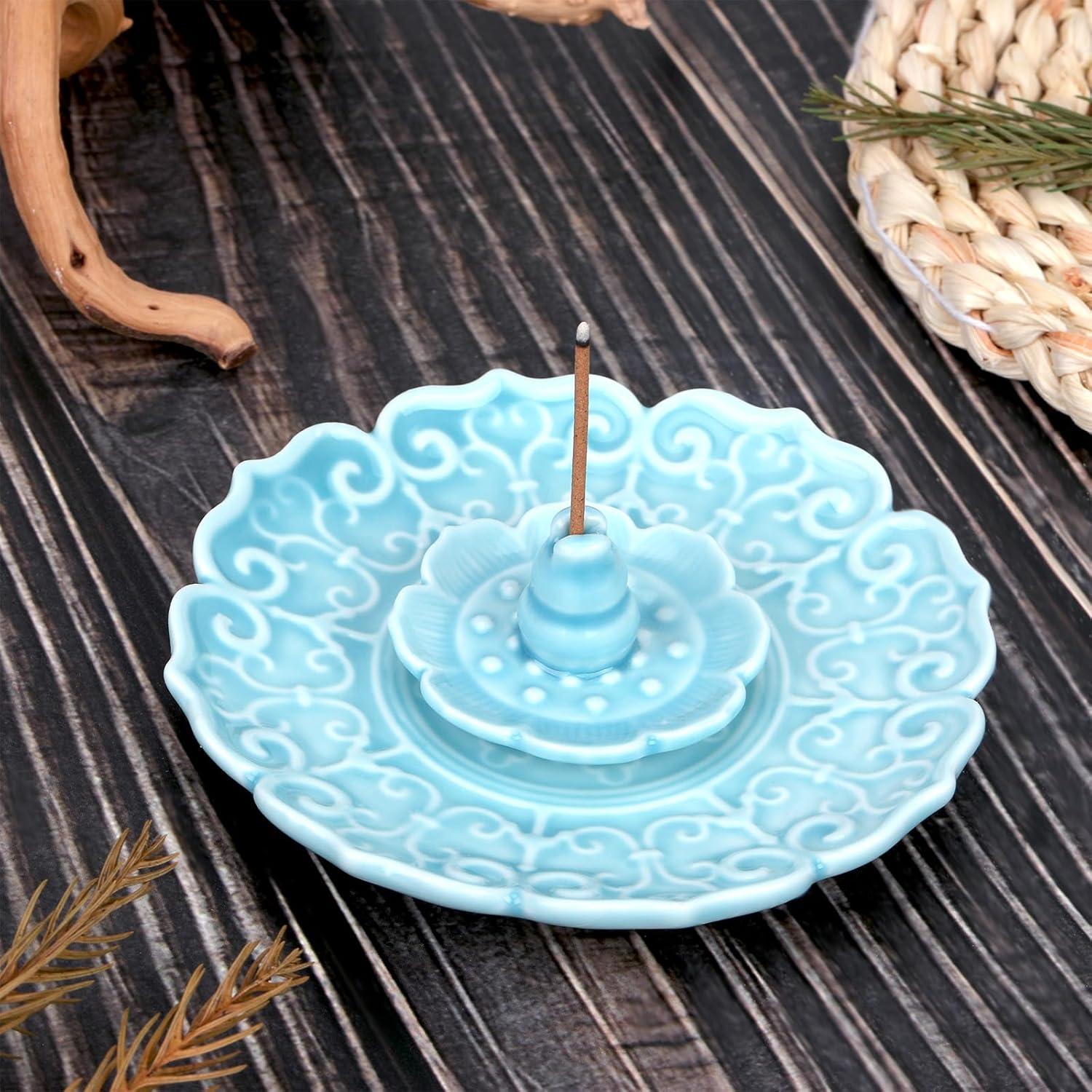Soporte de Incienso de Cerámica Loto WEWAYSMILE Azul 10.55 cm