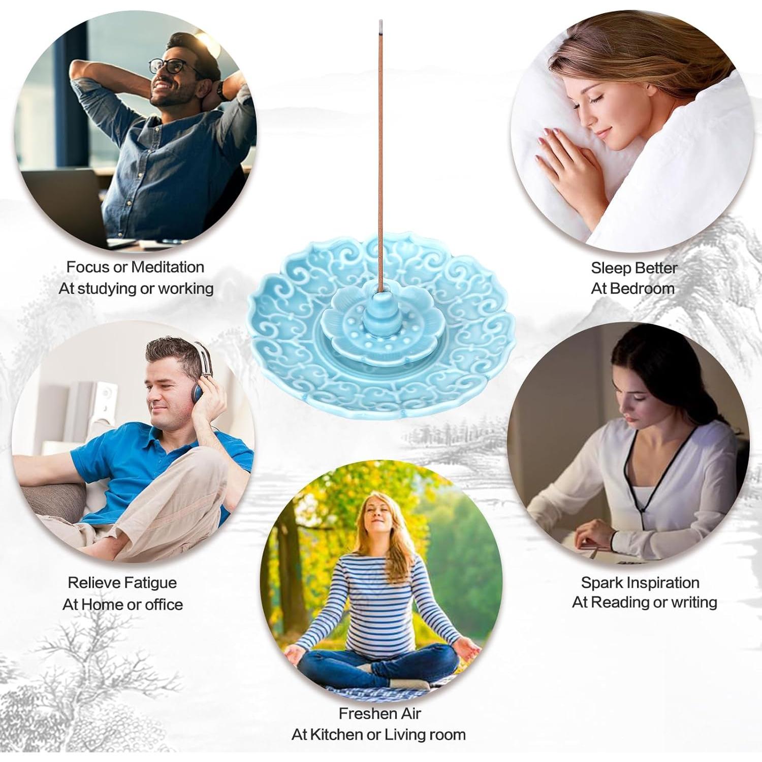 Soporte de Incienso de Cerámica Loto WEWAYSMILE Azul 10.55 cm