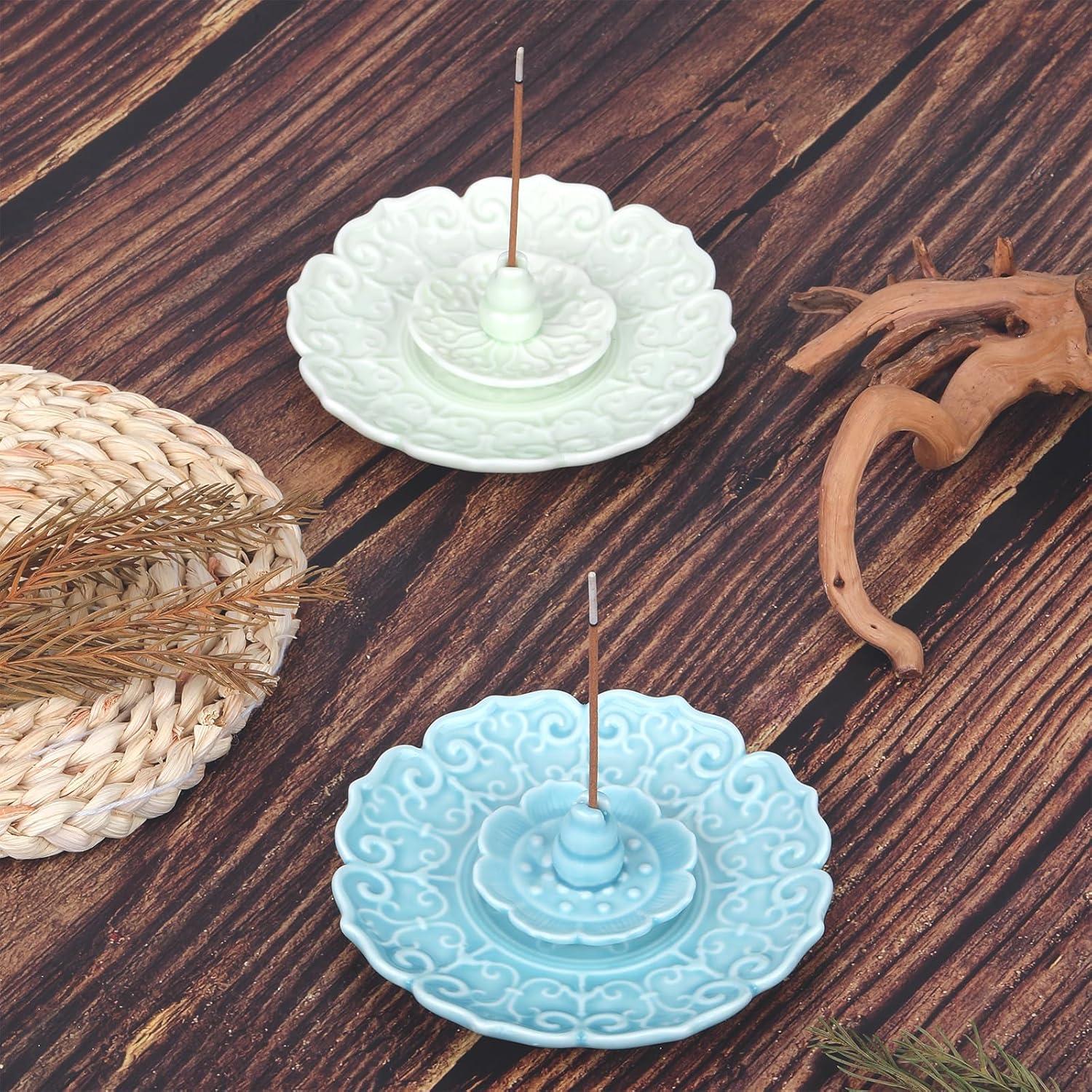 Soporte de Incienso de Cerámica Loto WEWAYSMILE Azul 10.55 cm