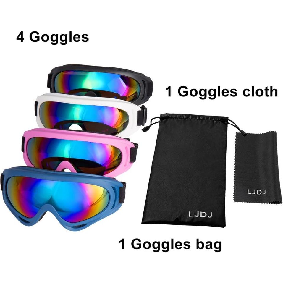 Gafas de Esquí LJDJ - Paquete de 4 Colores, Anti-UV y Ventiladas