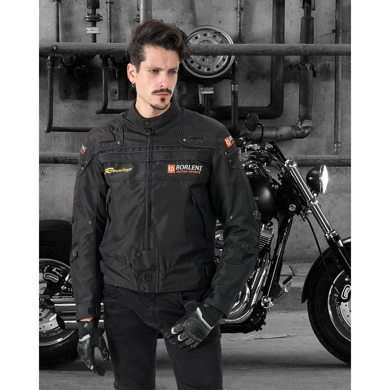 Chaqueta de Motocicleta BORLENI D-020 Negra a Prueba de Viento