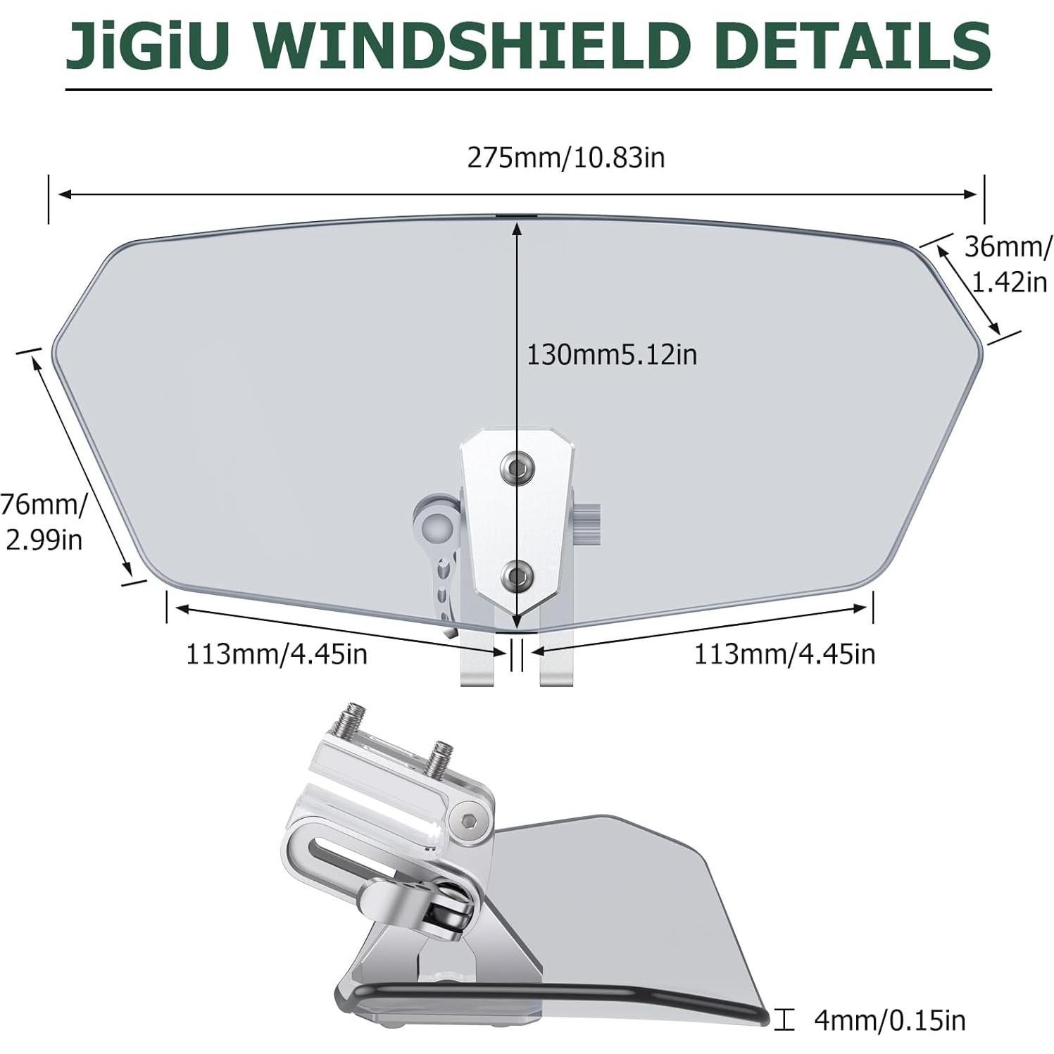 Deflector de Viento JiGiU para Motocicleta Clip-On Humo