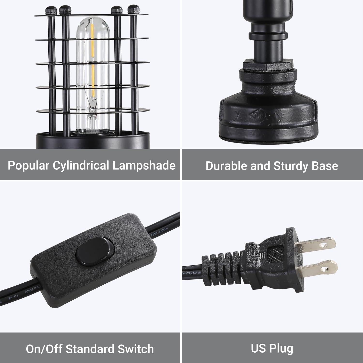 Base de Lámpara de Mesa Vintage E26 Steampunk Cilindro Negro
