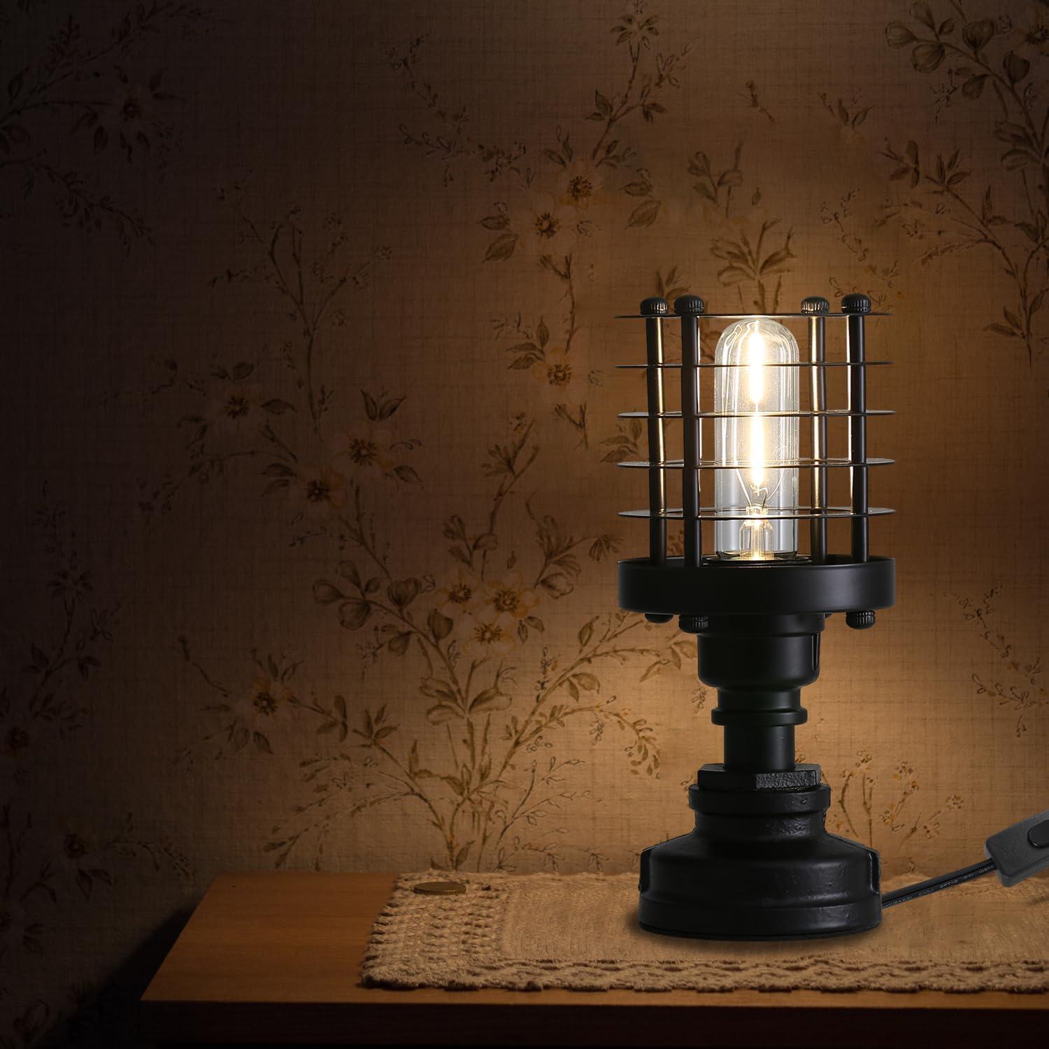 Base de Lámpara de Mesa Vintage E26 Steampunk Cilindro Negro