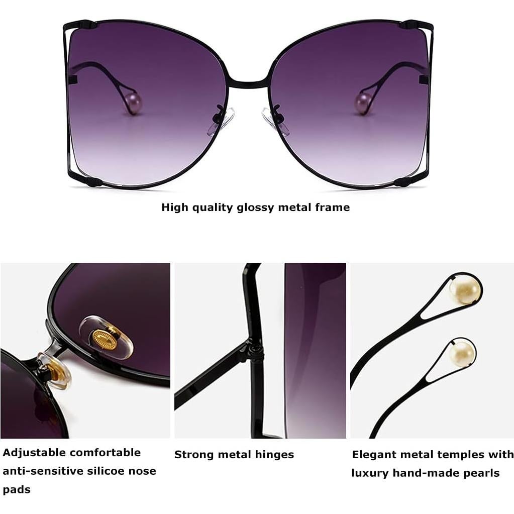 Gafas de sol oversized para mujer con perlas y marco metálico