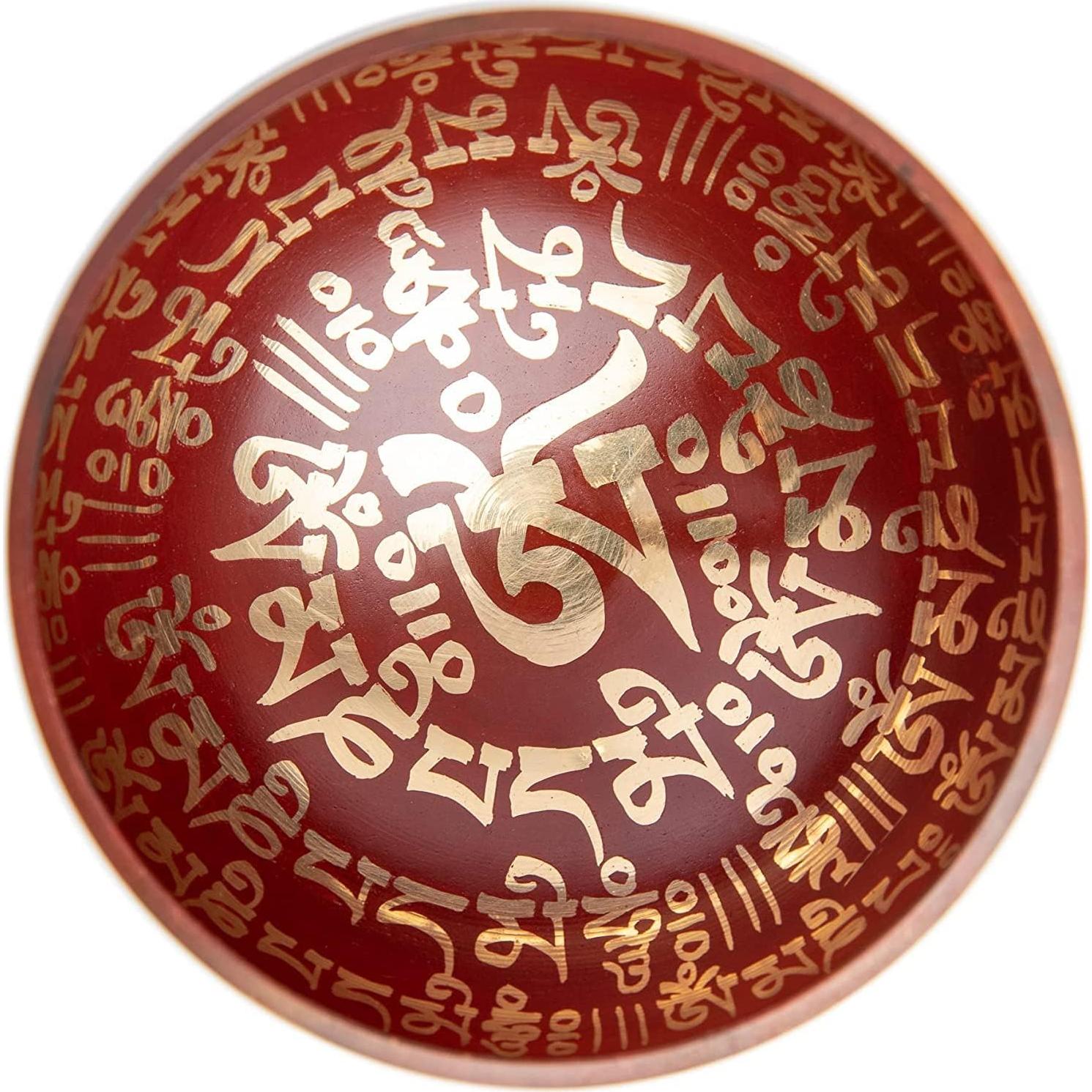 Tibetan Singing Bowl Set - Easy To Play for Beginners - Authentic Handcrafted Mindfulness Meditation Holistic Sound 7 Chakra Healing Gift by Himalayan Bazaar (Crimson)