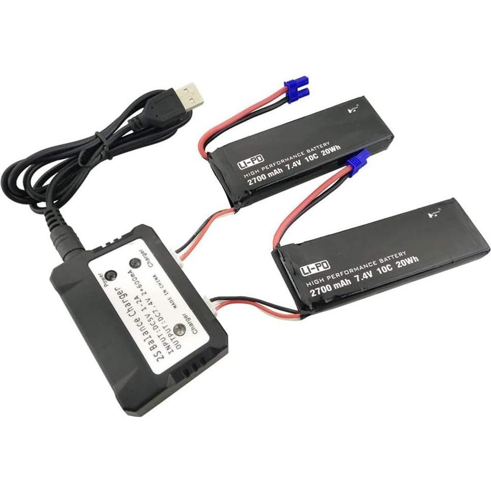 2 Baterías 7.4V 2700mAh Litio + Cargador 2 en 1 Hubsan