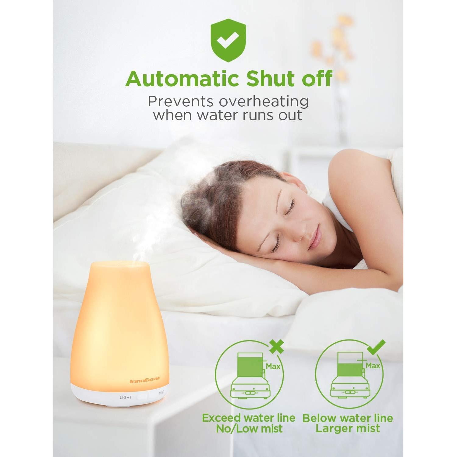 InnoGear Essential Oil Diffuser, Premium 5-in-1 Diffusers for Home Scent Aromatherapy Diffuser Air Desk Humidifier for Bedroom Large Room Office 7 Color LED 2 Mist Mode Waterless Auto Off, Basic White