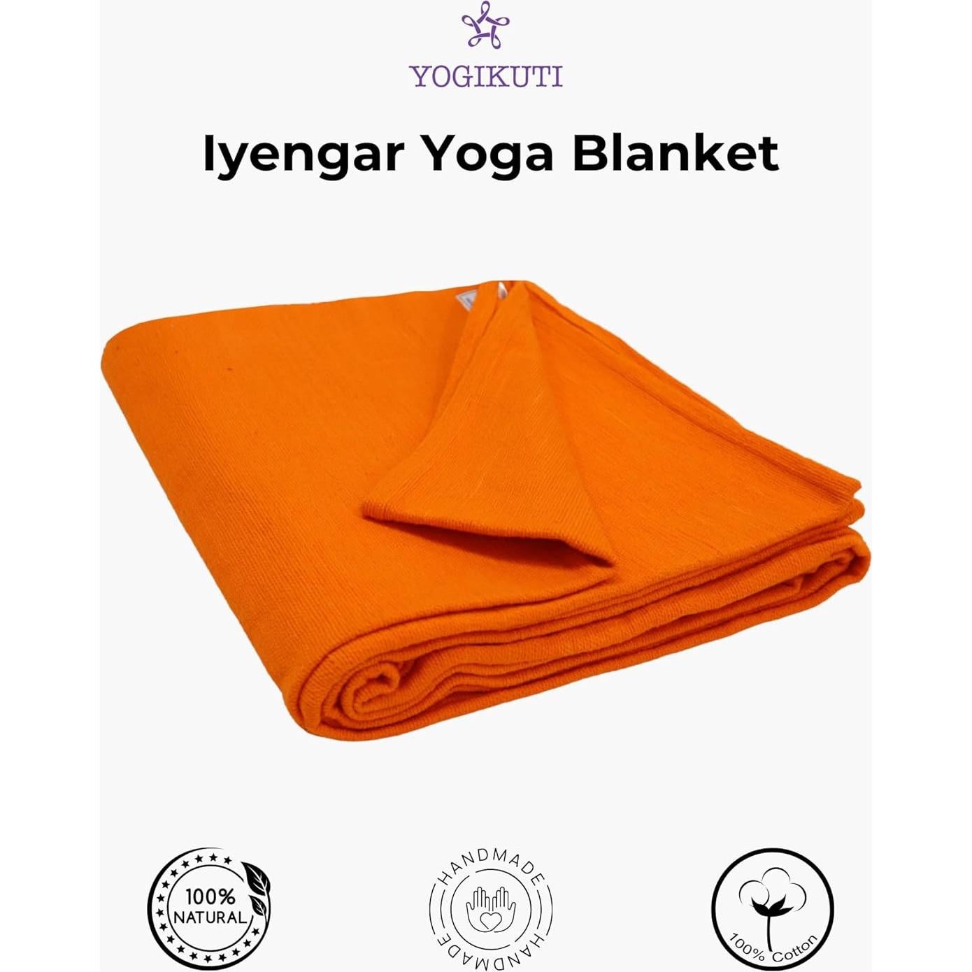 Yogikuti Iyengar Cotton Yoga Blanket Set of One – Thick Handwoven Yoga Blankets for Restorative Yoga, Meditation & Pranayama – Premium Cotton Yoga Blanket for Support & Comfort in Pranayama (Orange)