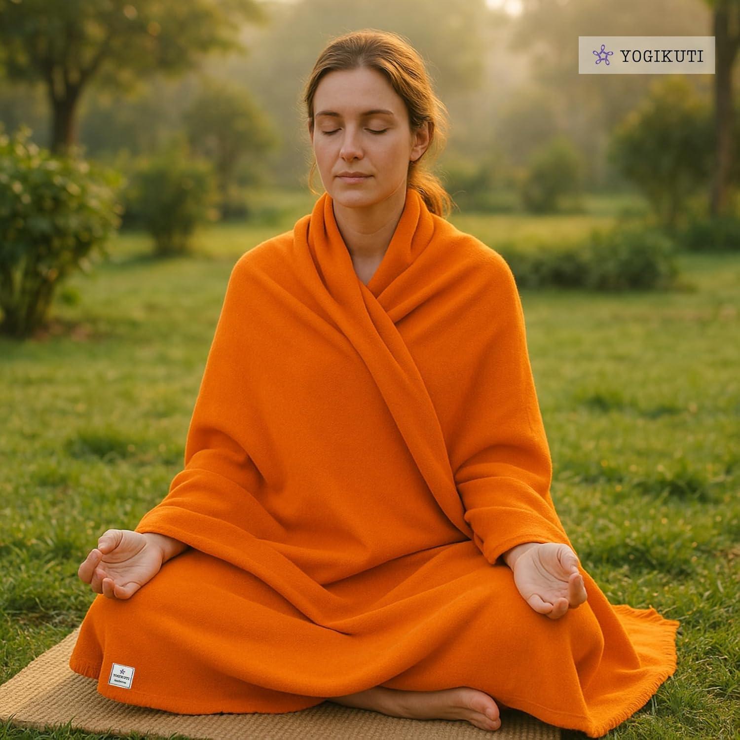 Yogikuti Iyengar Cotton Yoga Blanket Set of One – Thick Handwoven Yoga Blankets for Restorative Yoga, Meditation & Pranayama – Premium Cotton Yoga Blanket for Support & Comfort in Pranayama (Orange)