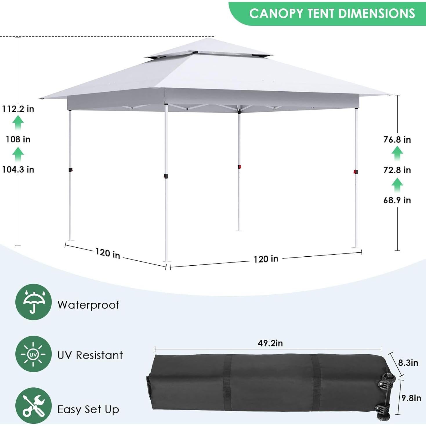 Carpa Plegable MAMIZO 12x12 ft Blanca Instantánea 13.4 m²