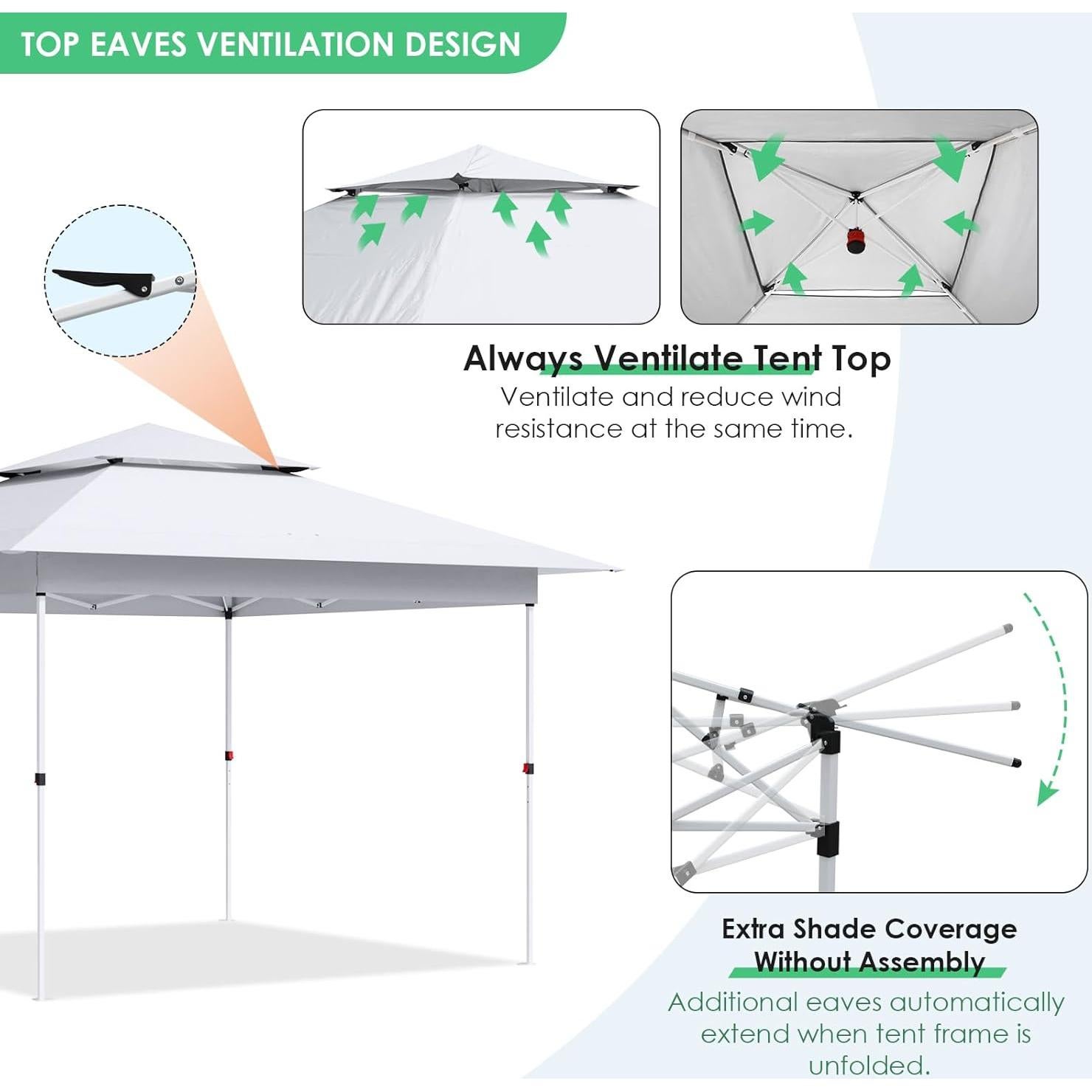 Carpa Plegable MAMIZO 12x12 ft Blanca Instantánea 13.4 m²
