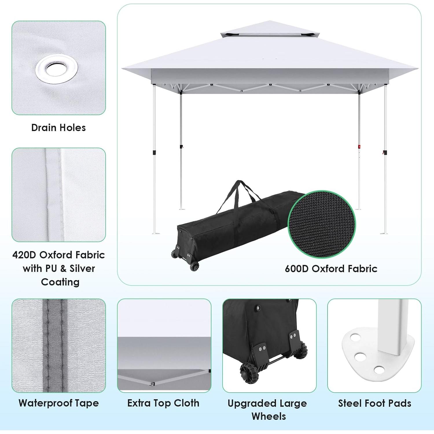 Carpa Plegable MAMIZO 12x12 ft Blanca Instantánea 13.4 m²
