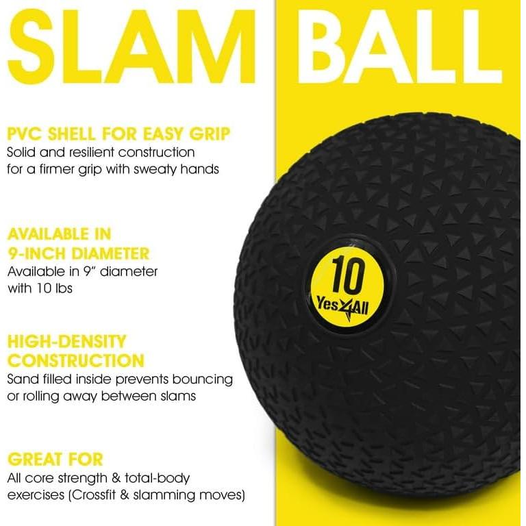 Bola Slam Yes4All 10lbs (4.54kg) PVC Antideslizante Negra