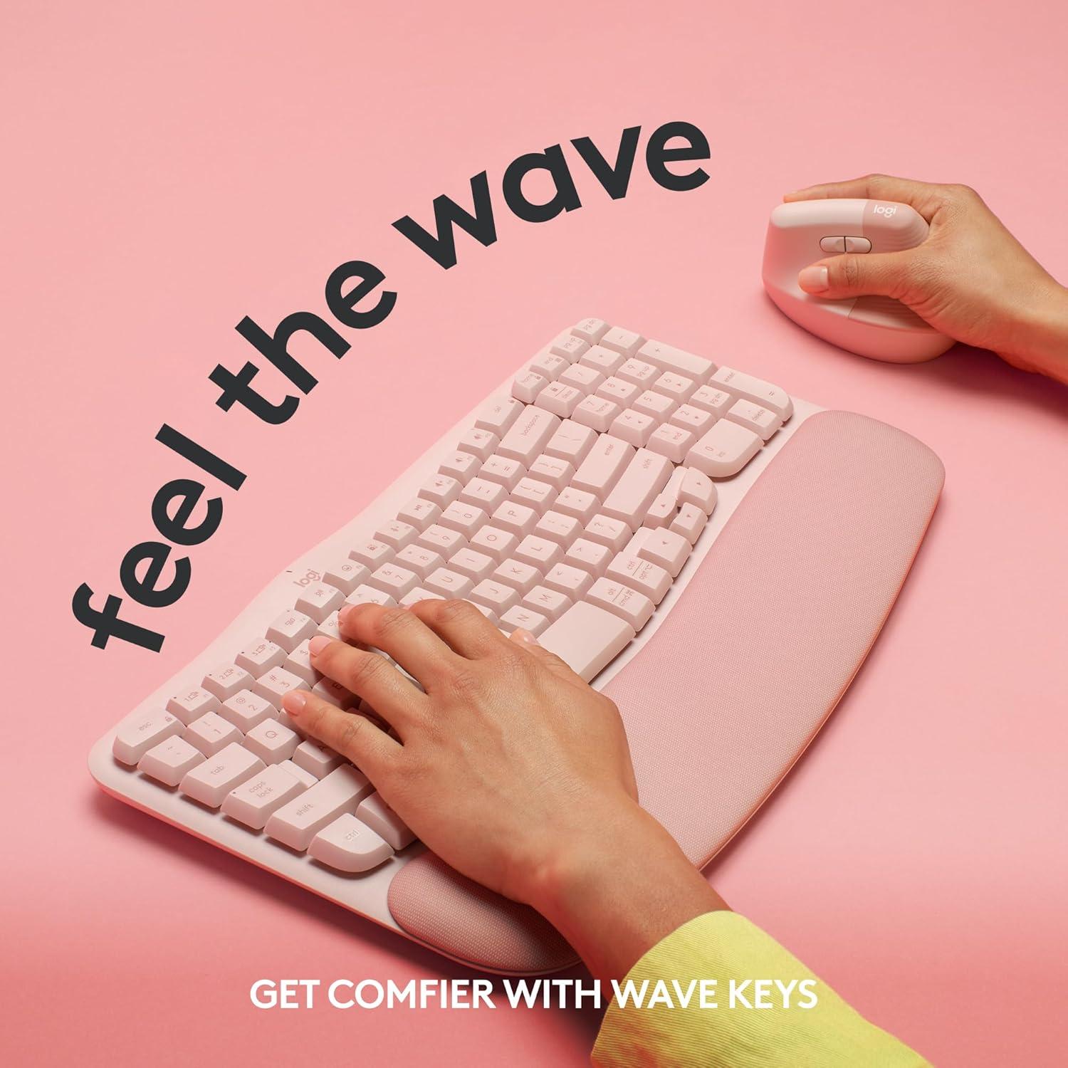 Teclado Ergonómico Inalámbrico Logitech Wave Keys Rosa