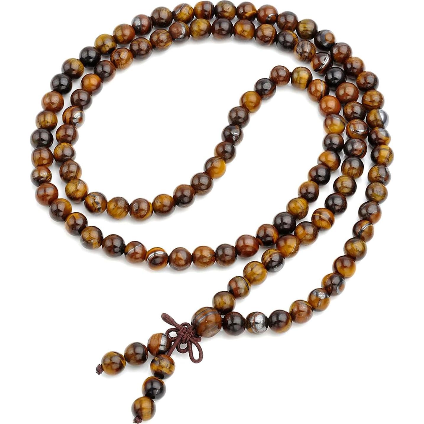 Pulsera Mala Tibetana JOVIVI 108 Perlas Ojo de Tigre 6mm