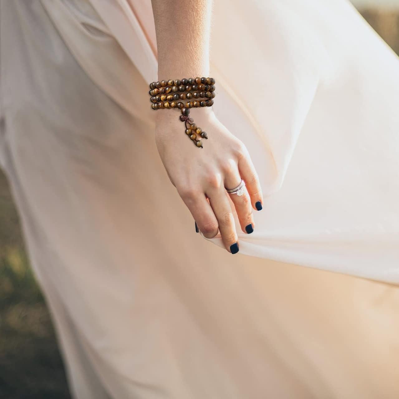 Pulsera Mala Tibetana JOVIVI 108 Perlas Ojo de Tigre 6mm