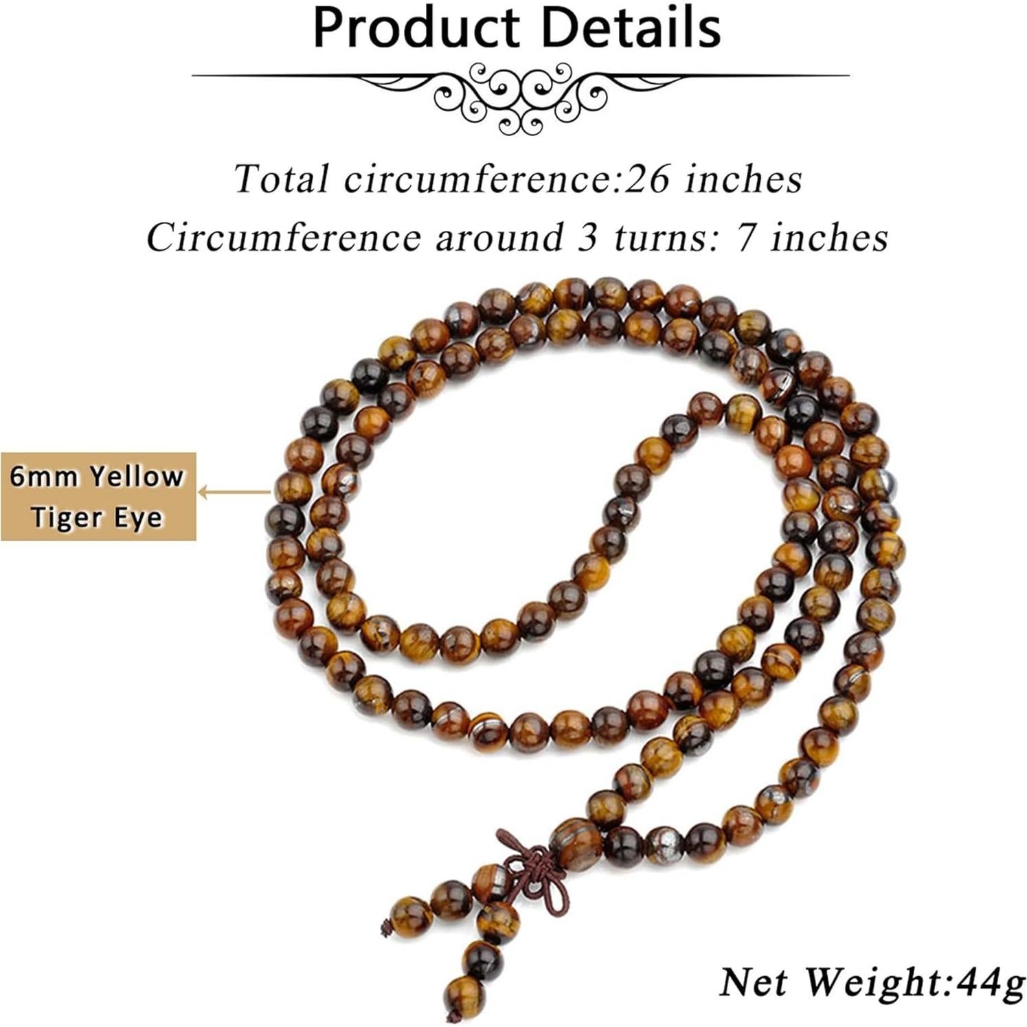 Pulsera Mala Tibetana JOVIVI 108 Perlas Ojo de Tigre 6mm