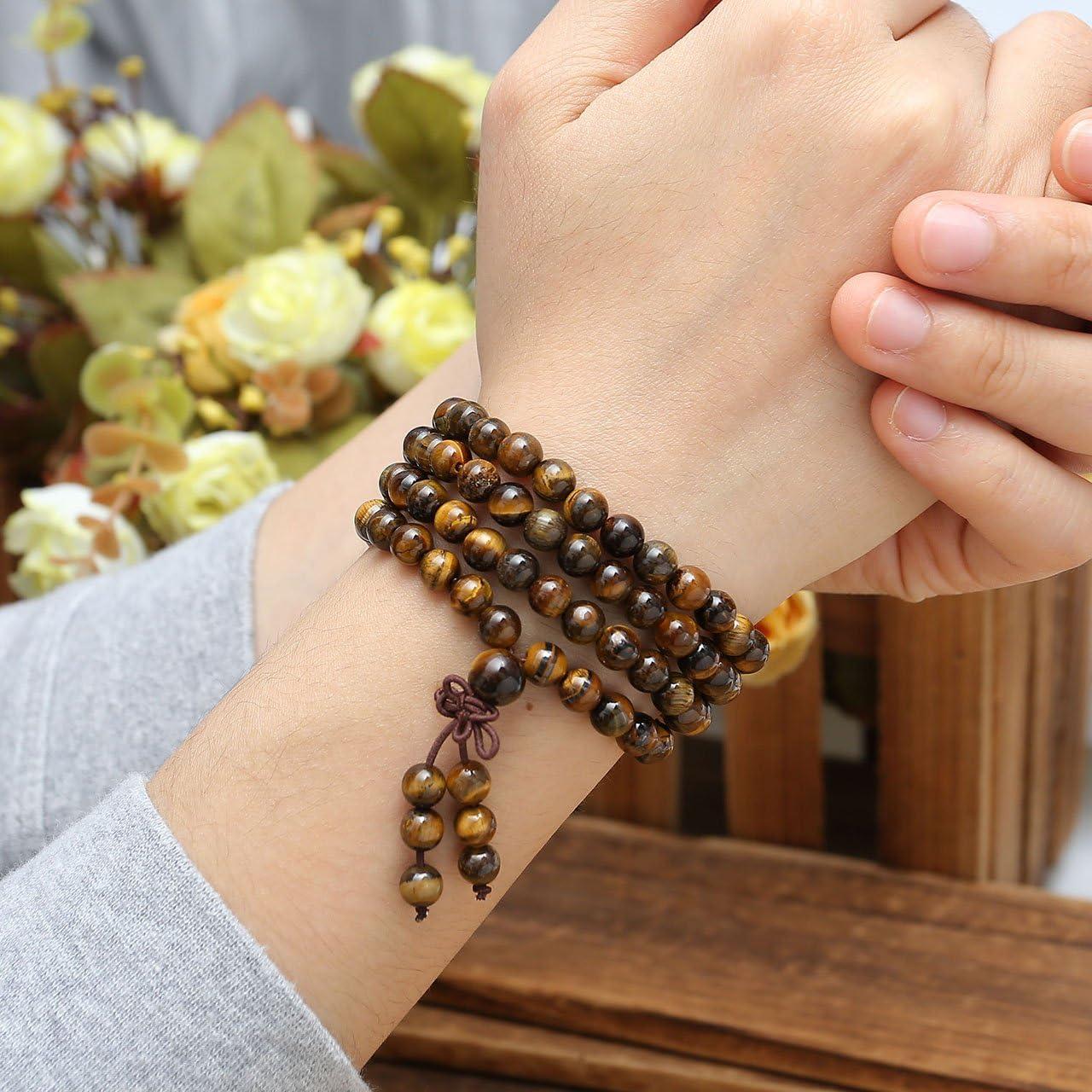 Pulsera Mala Tibetana JOVIVI 108 Perlas Ojo de Tigre 6mm