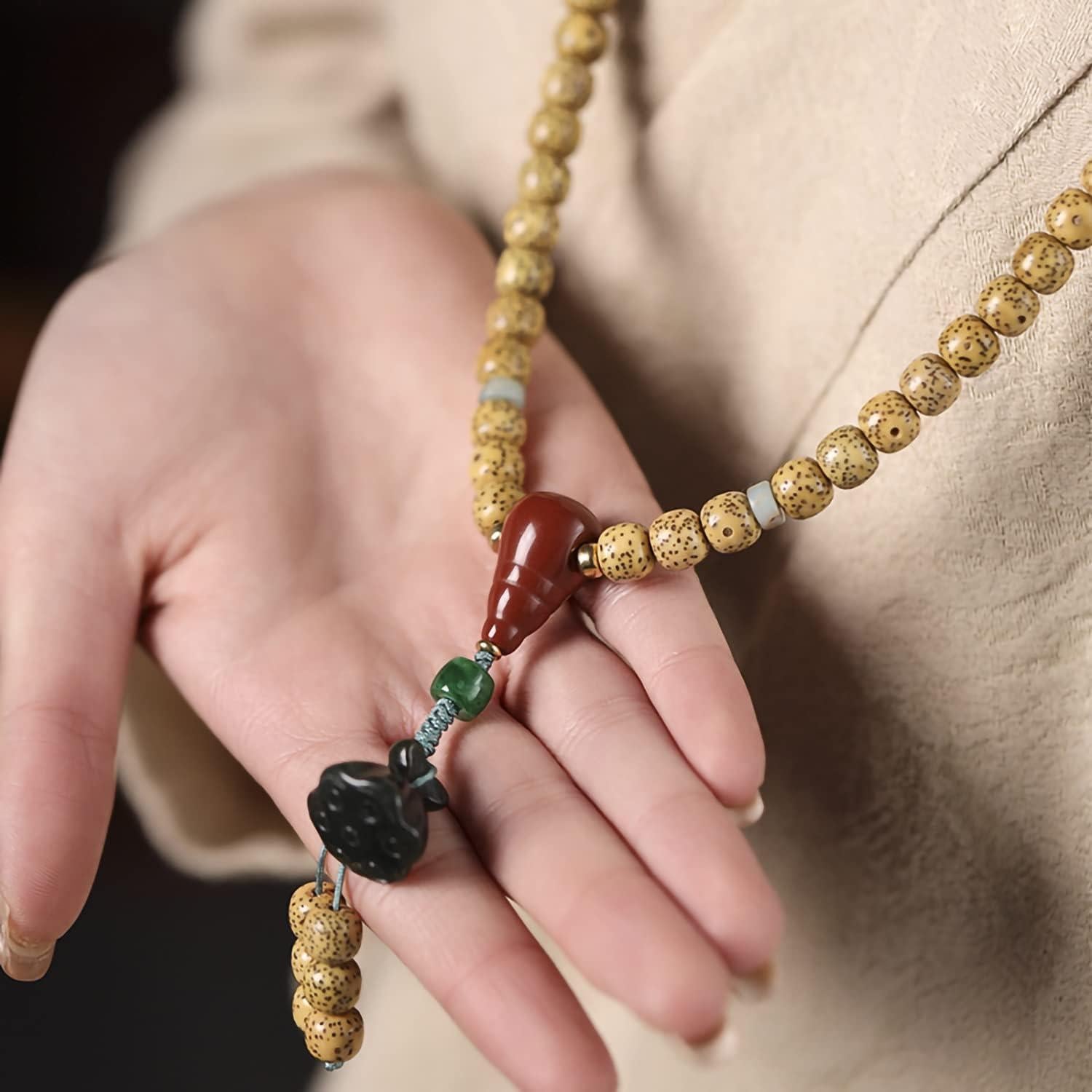 Pulsera de Semilla de Bodhi FAZOVIN 108 Perlas 68.58 cm